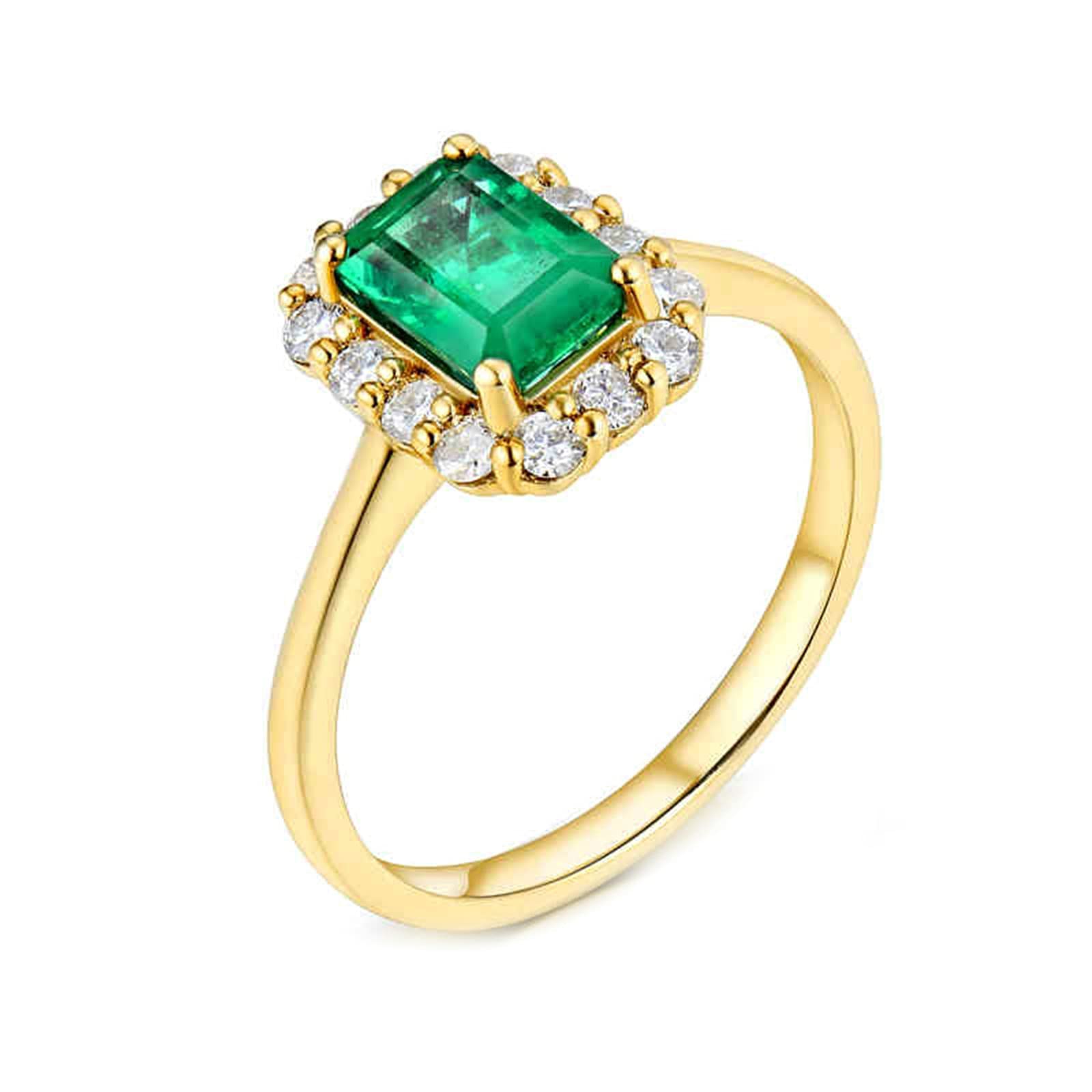18K Yellow Gold & 925 Sterling Silver Women's Wedding Rings - Simple Emerald Moissanite/Zirconia Band for Engagement, Anniversary & Everyday Wear | Elegant Jewelry Gift for Her