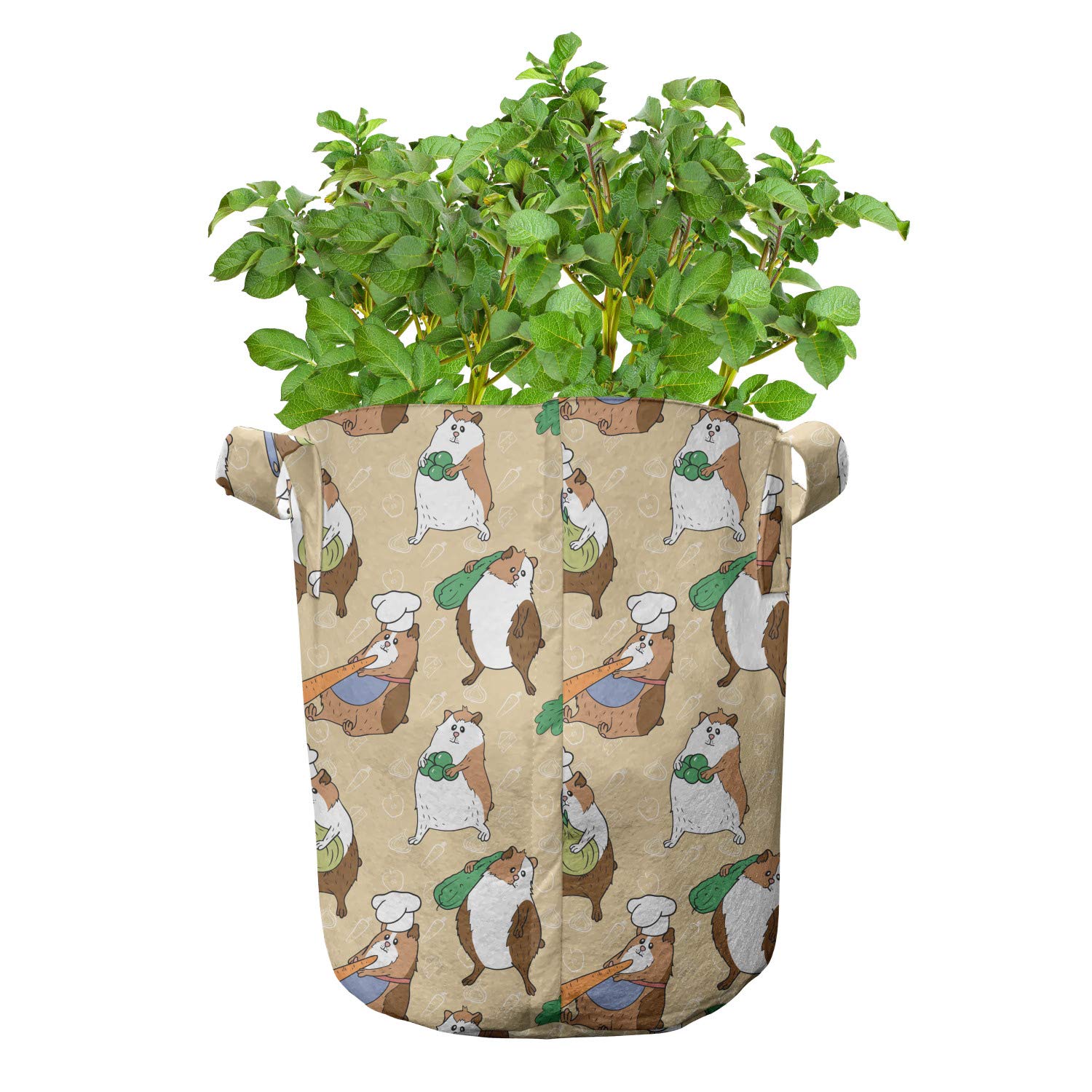 Lunarable 5-Pack Guinea Pig Grow Bags - Heavy Duty 7 Gallon Fabric Plant Pots with Handles, Chef Animals & Carrot Design, Multicolor - Perfect for Indoor/Outdoor Gardening, Vegetables, Herbs & Flowers