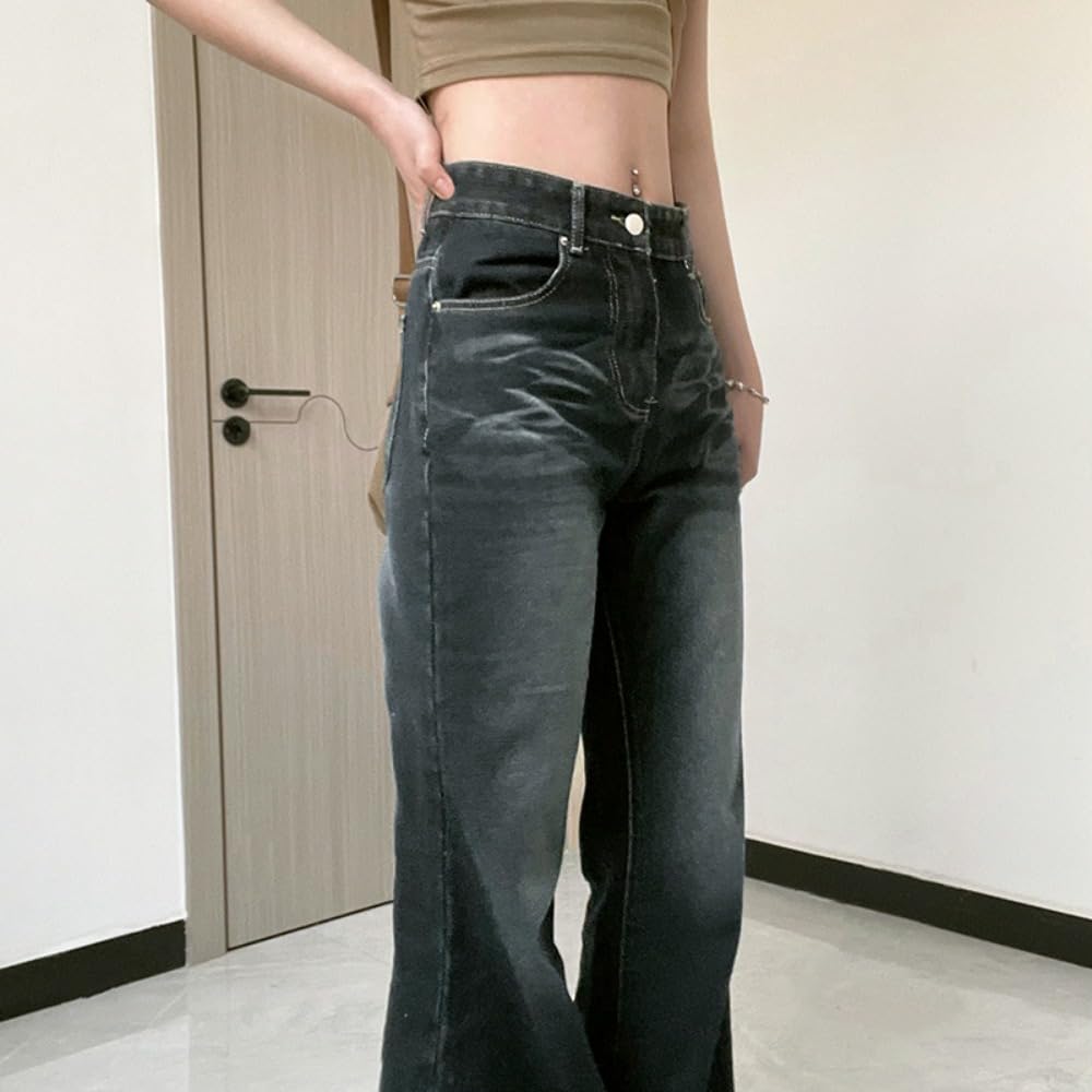 OCUH Women's High Waisted Vintage Bell Bottom Jeans - Y2K Grunge Flared Pants for Casual Wear & Retro Fashion Outfits