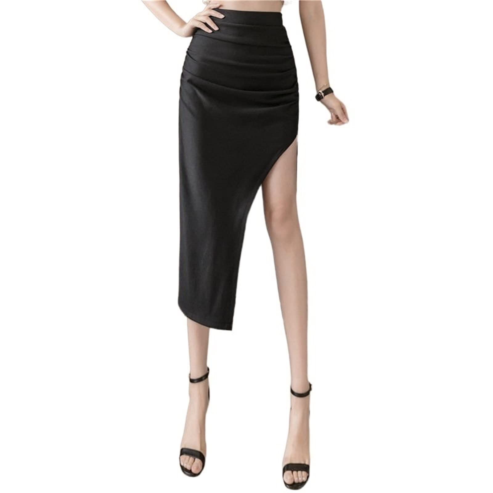 Women's High Waist Black Long Pencil Skirt with Slit - XXX-Large Size for Office Wear, Summer & Autumn Fashion | Elegant Work Attire & Casual Outfits