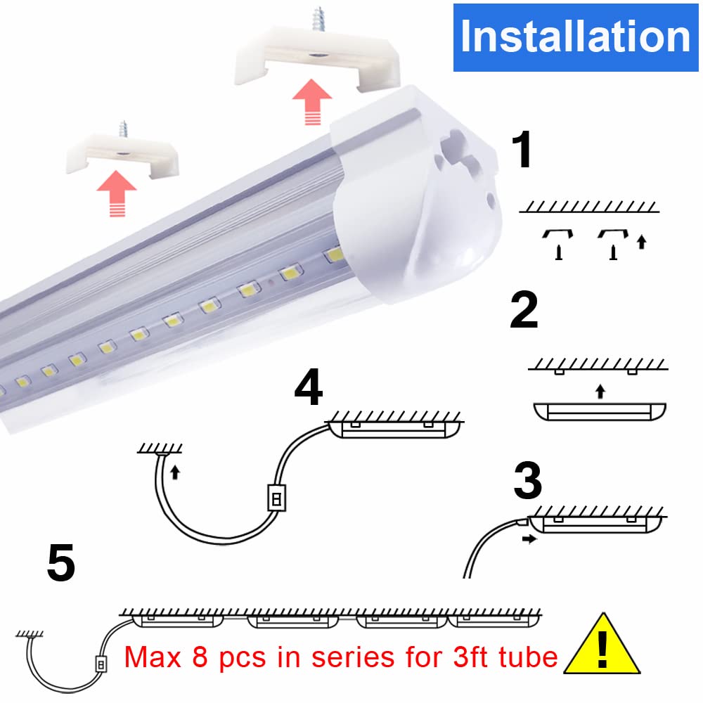 3Ft Linkable LED Shop Light - 35 Inch 28W Tube Lights, 3' Cooler Door Lighting with 36'' Integrated T8 Bulbs, 6500K 3600LM Daylight White, AC85-277V - Perfect for Ceiling, Utility Strip Bar Lamp & Indoor Commercial Spaces (Garage, Warehouse, Retail Stores)