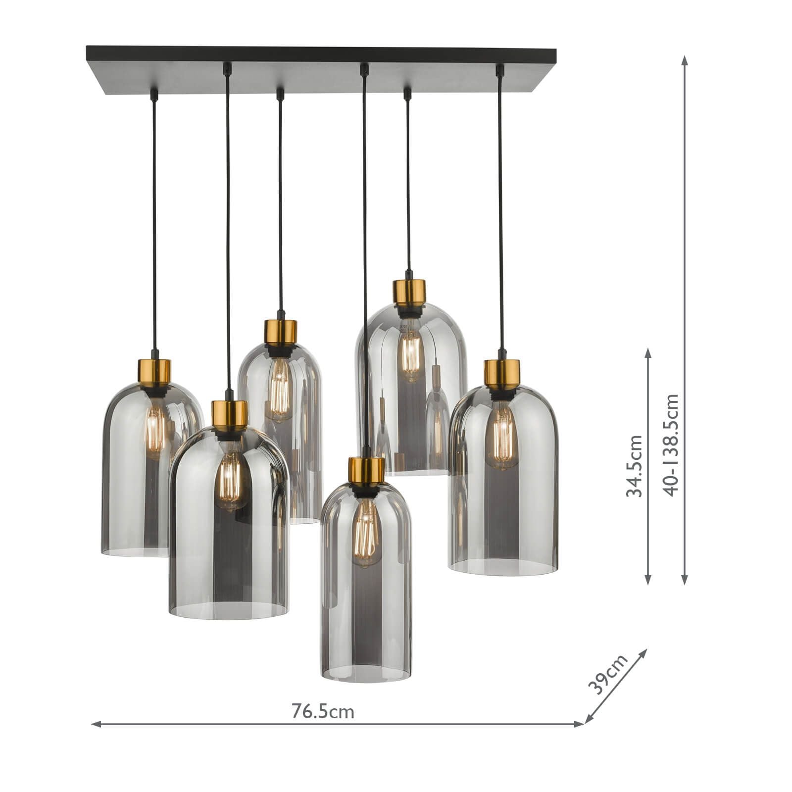 Alma 6-Light Modern Bar Pendant Chandelier in Matte Black with Smoked Glass - Perfect for Kitchen Island, Dining Room, and Living Room Lighting