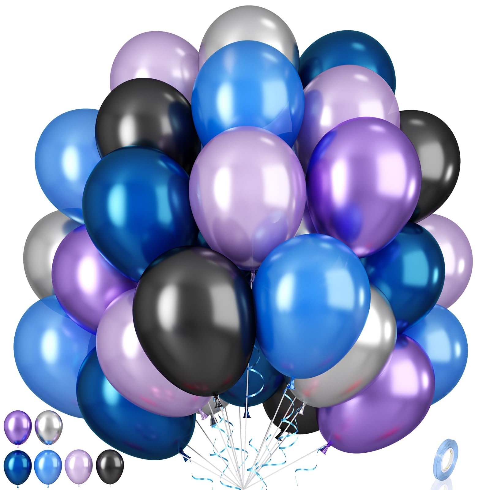 55pcs Galaxy Blue Metallic Black Purple Silver Latex Balloons - Outer Space Themed Party Decor for Kids, Boys, Astronaut Birthday, Baby Shower & Space-Themed Events