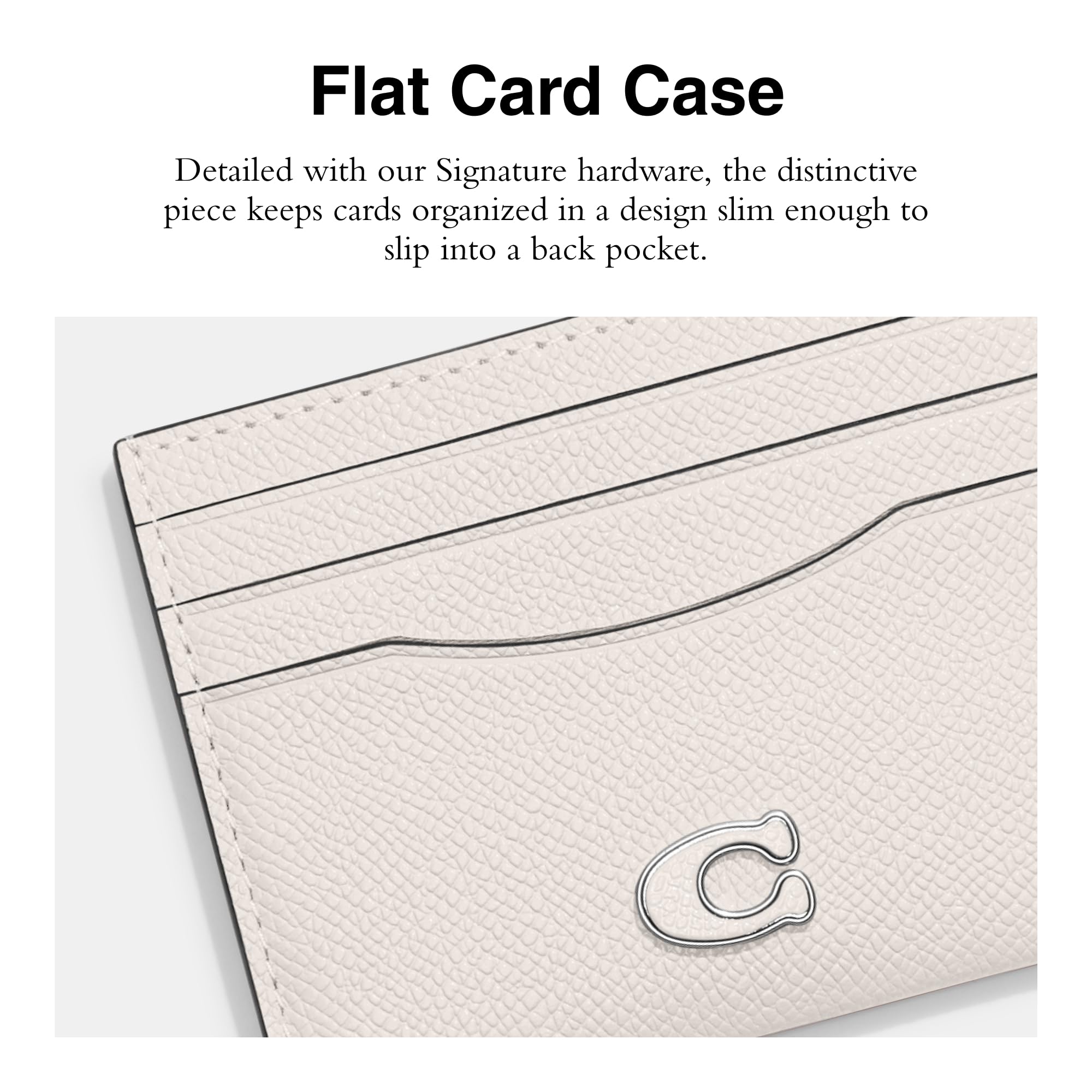 Coach Crossgrain Leather Flat Card Holder Wallet - Slim Minimalist ID Credit Card Case for Women & Men (Chalk) - Perfect for Everyday Carry, Travel & Business Use