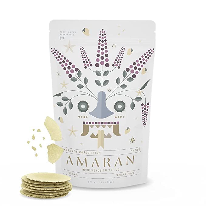 Amaran Amaranth Flour Wafer Thins - Low Calorie Gluten Free Vegan Protein Snacks for Adults - Healthy Mango Flavored Crispy Wafers (12 Pack) | Perfect for On-the-Go, Weight Loss & Keto Diet Friendly Snacking