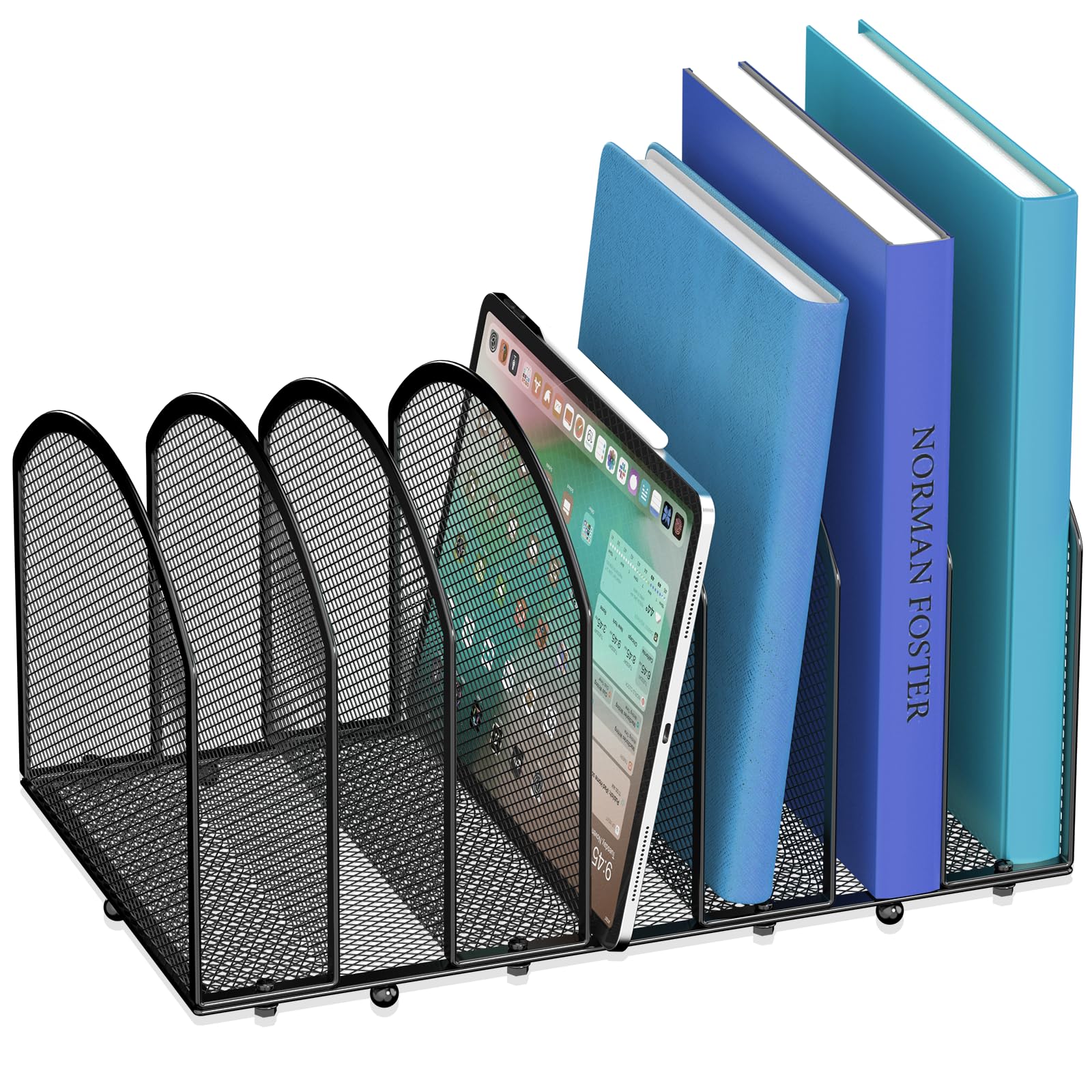 7-Section Mesh Desk File Organizer - Vertical Office Document Sorter & Letter Holder for Home & Workspace - Perfect for Bills, Mail, Papers & Office Supplies (Black)