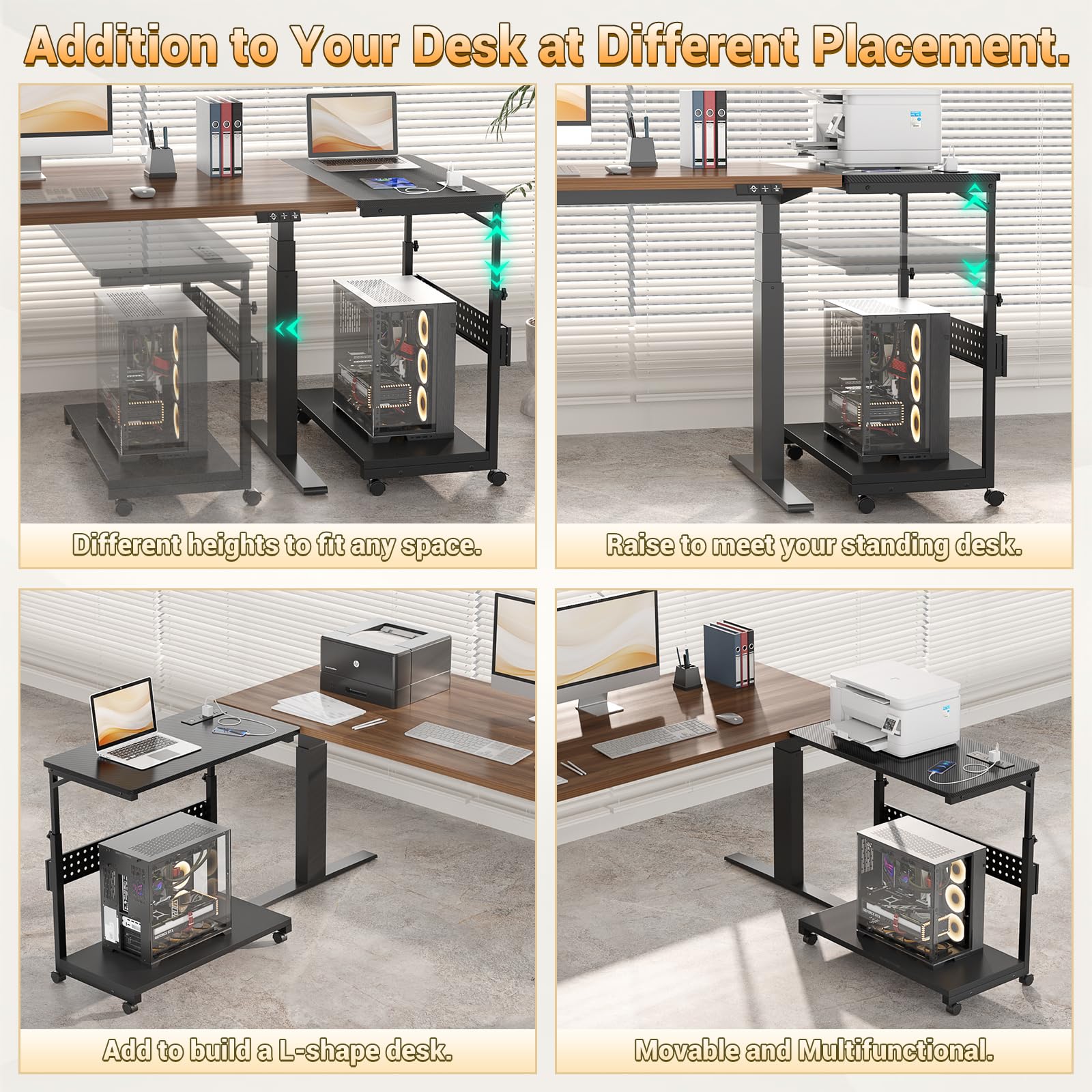 Adjustable Height Rolling Computer Tower Stand with Power Strips - 32