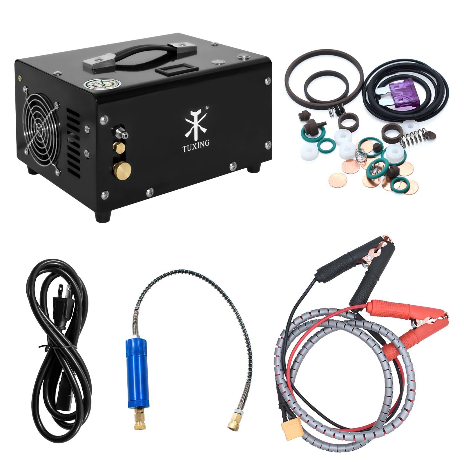 TUXING 4500Psi PCP Air Compressor with Water Cooling System - High Pressure Air Pump for Scuba Diving Tanks, PCP Air Rifles & Paintball Guns - Manual Shutoff 110V Electric Compressor (TXET061-1) - Perfect for Outdoor Sports, Hunting & Shooting Range Use