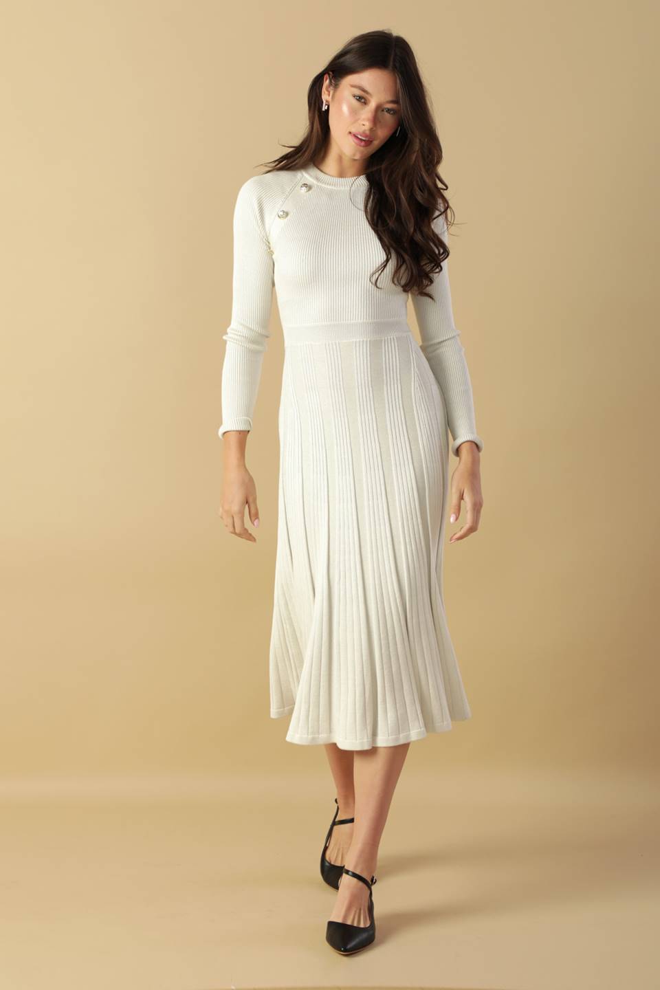 High Standards Women's Sweater Midi Dress - Soft Knit Long Sleeve Bodycon Outfit for Fall Winter Fashion, Office Wear & Casual Dates