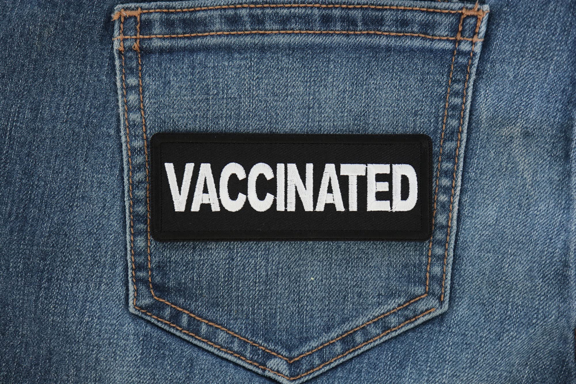 Vaccinated Embroidered Iron-On Patch 4x1.5 Inch - Durable Sew-On Badge for Jackets, Bags & Hats - Perfect for Backpacks, Denim & DIY Crafts