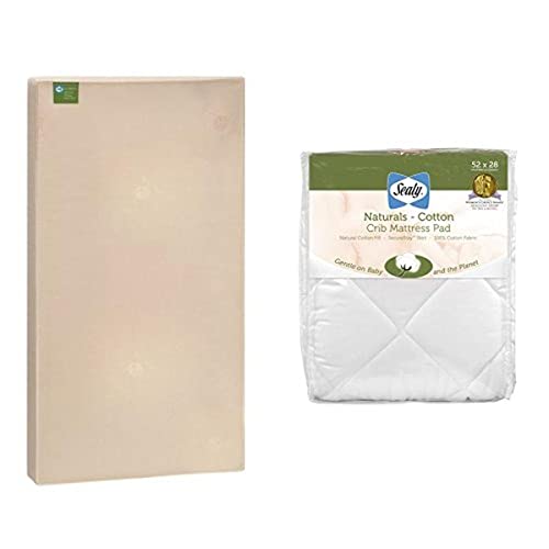 Sealy Organic Soybean & Natural Cotton Crib Mattress with Mattress Pad - Breathable Baby Crib Mattress for Safe Infant Sleep | Nursery, Daycare & Travel Use