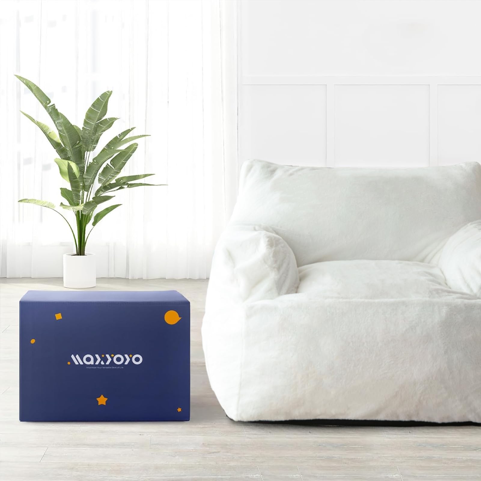 MAXYOYO Giant Bean Bag Chair - Super Soft Faux Fur Oversized Bean Bag Couch with Armrests for Adults, Living Room Furniture, Beige - Perfect for Lounging, Gaming & Movie Nights