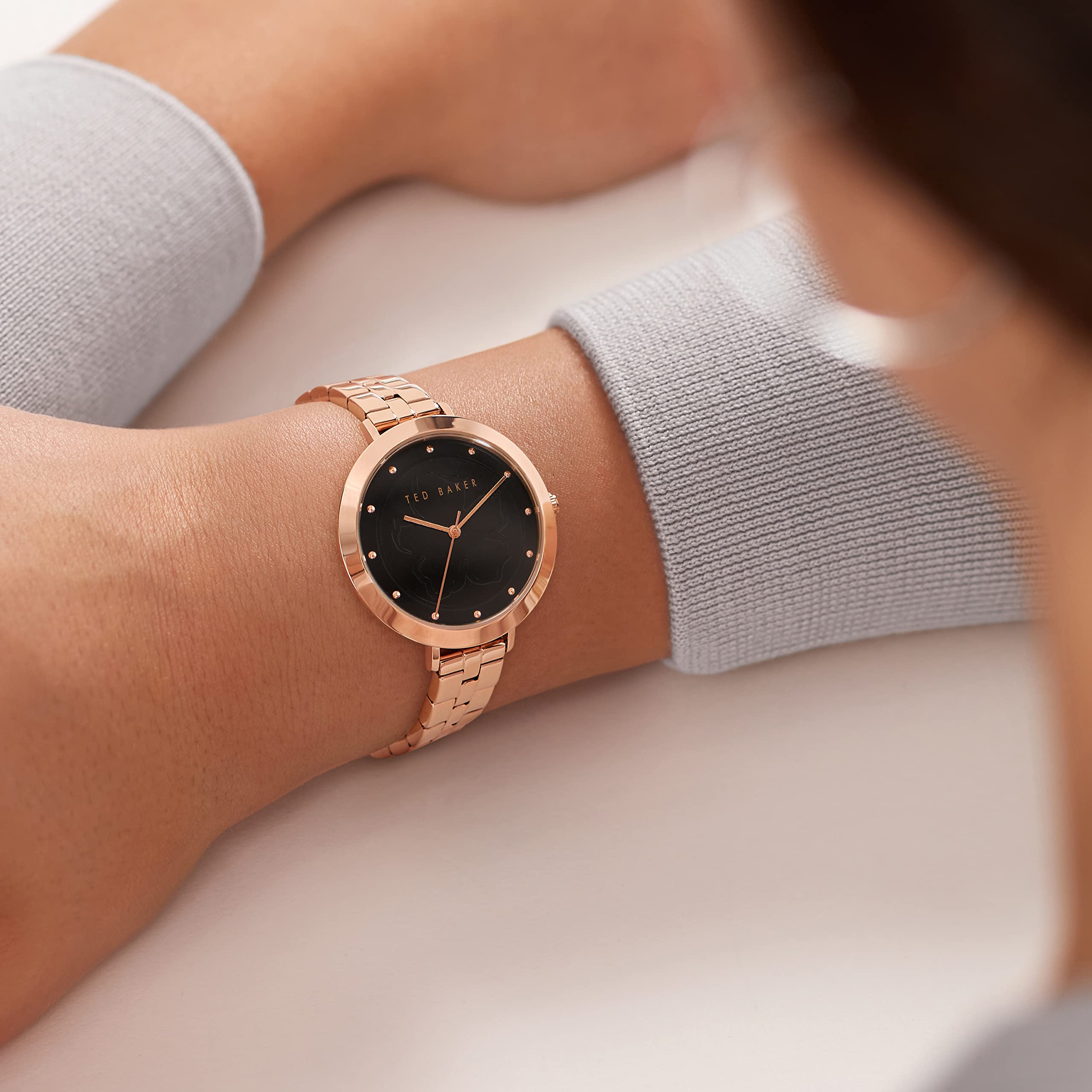 Ted Baker Women's Rose Gold Stainless Steel Casual Watch - Quartz Movement, Black Dial, Adjustable Strap (Model BKPAMS2169I) | Perfect for Office, Date Night & Everyday Wear