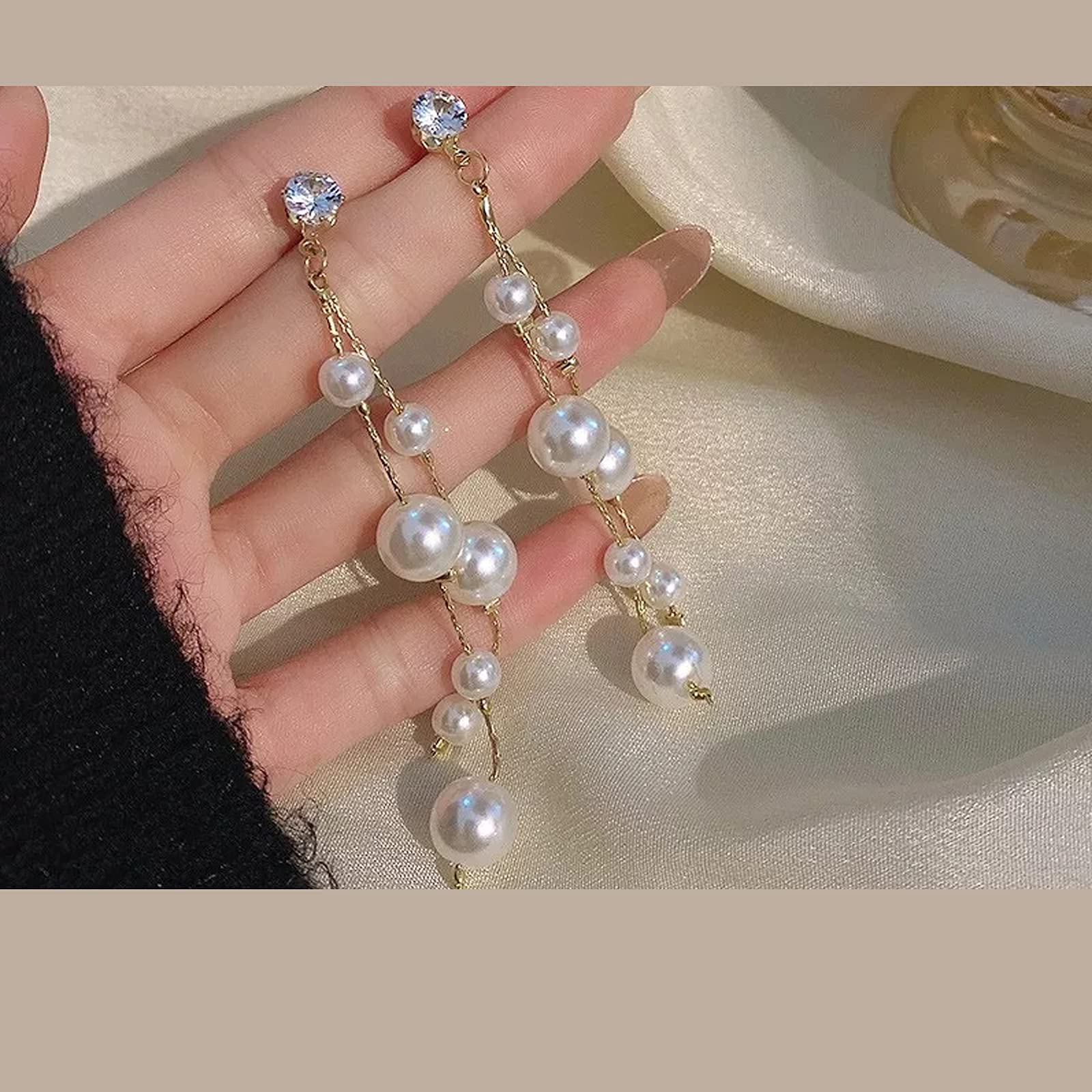 Elegant Long Tassel Pearl Drop Earrings for Women - Baroque Simulated Freshwater Pearl Dangle Earrings | Perfect for Bridal, Wedding, Party & Special Occasions
