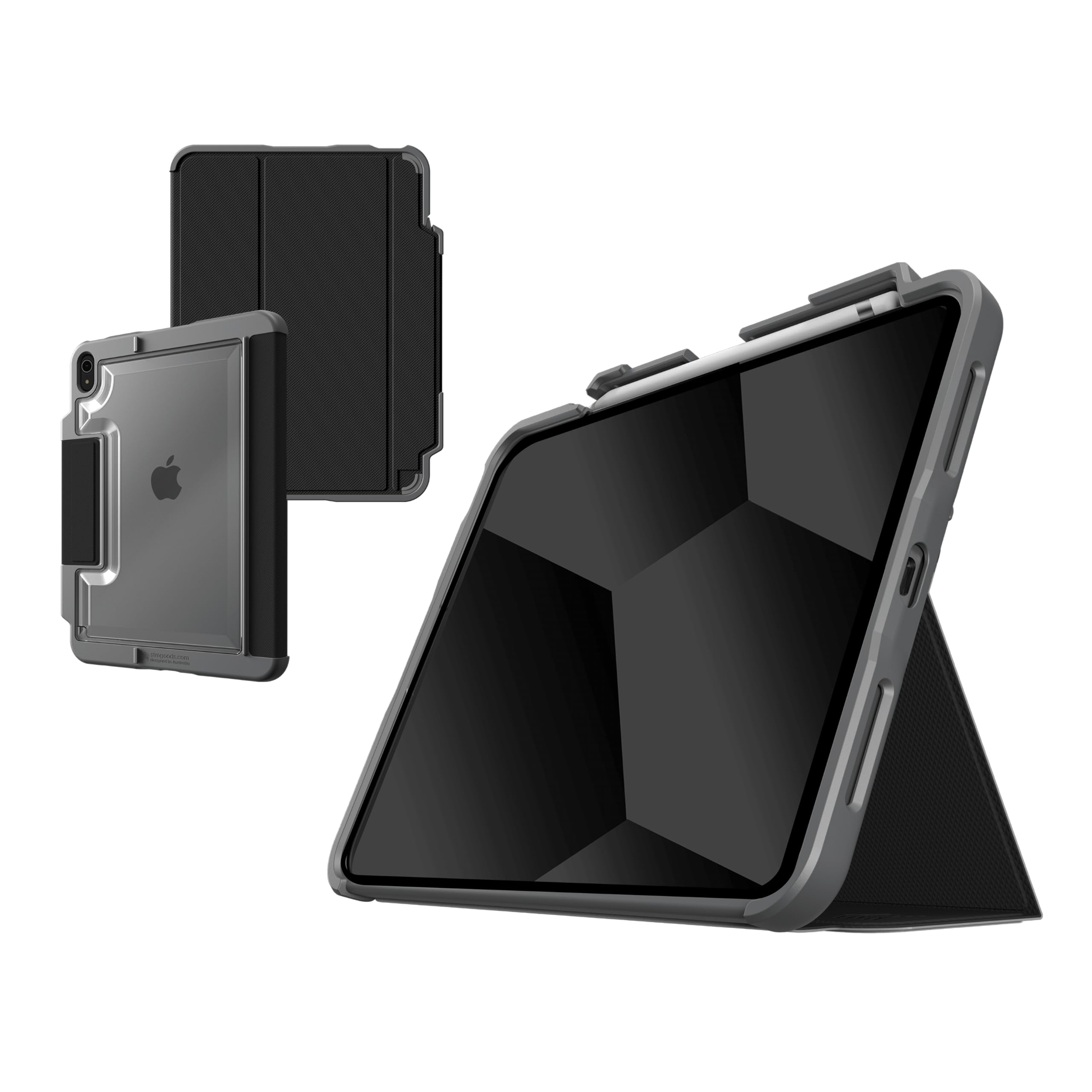 STM Dux Plus iPad 10th Generation Case - Ultra Protective Lightweight Rubberized Cover with Clear Back & Apple Pencil 1 Storage | Magnetic Battery-Saving On/Off Cover in Black | Perfect for School, Work & Travel Protection