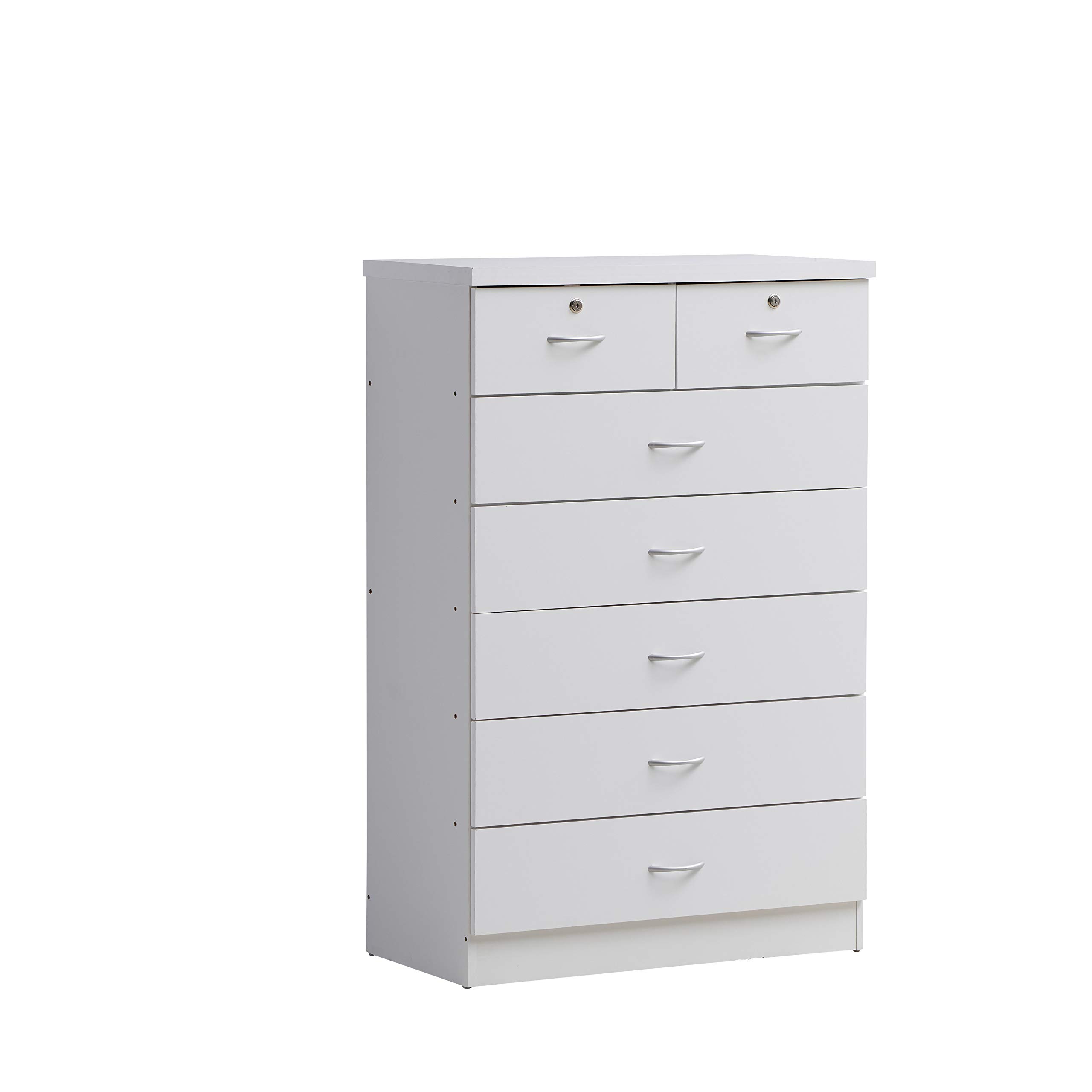 HODEDAH 7-Drawer Wood Dresser for Bedroom - 31.5 Inch Wide Chest of Drawers with Locking Top Drawers - White Storage Organizer for Clothes, Bedroom Furniture & Home Organization