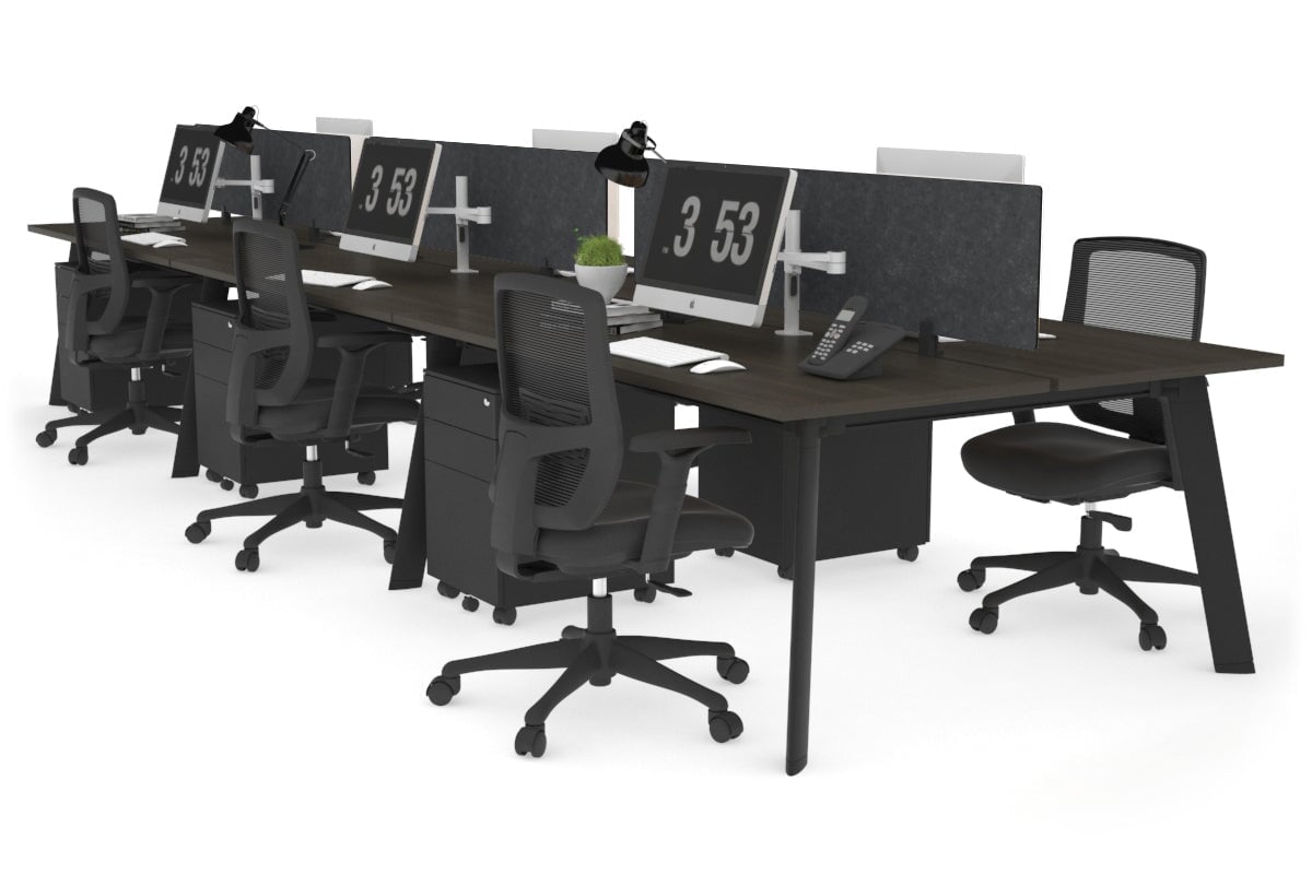 6-Person Workstation with Black Frame - 1400L x 700W Office Desk for Team Collaboration & Open Workspaces