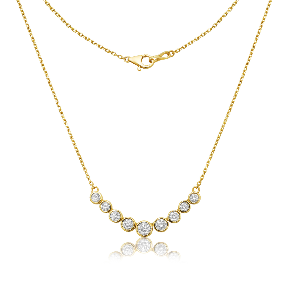 1.50 Carat Graduated Diamond Bar Necklace - 14K Gold Bezel Setting for Women - Perfect for Weddings, Anniversaries & Special Occasions