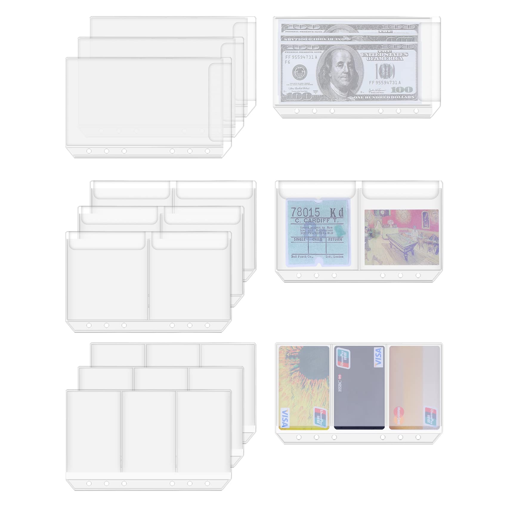Antner 12-Pack A6 Binder Pockets - No-Zipper Cash Envelopes for 6-Ring Binders | Money Organizer, Bill Pouches & Business Card Sleeves | Perfect for Cash Stuffing, Budgeting & Office Organization