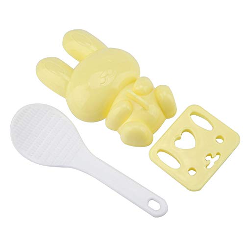 3-Piece Food-Grade PP Cartoon Rabbit Sushi Rice Mold Set - DIY Onigiri Maker for Bento, Party & Home Cooking - Yellow (Perfect for Kids Lunch & Japanese Cuisine Decor)