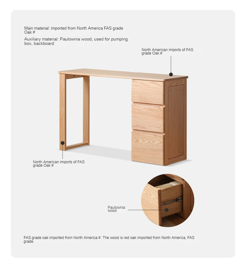 Solid Oak Wood Narrow Long Table with Storage Cabinet - Perfect for Small Spaces, Entryways & Home Offices