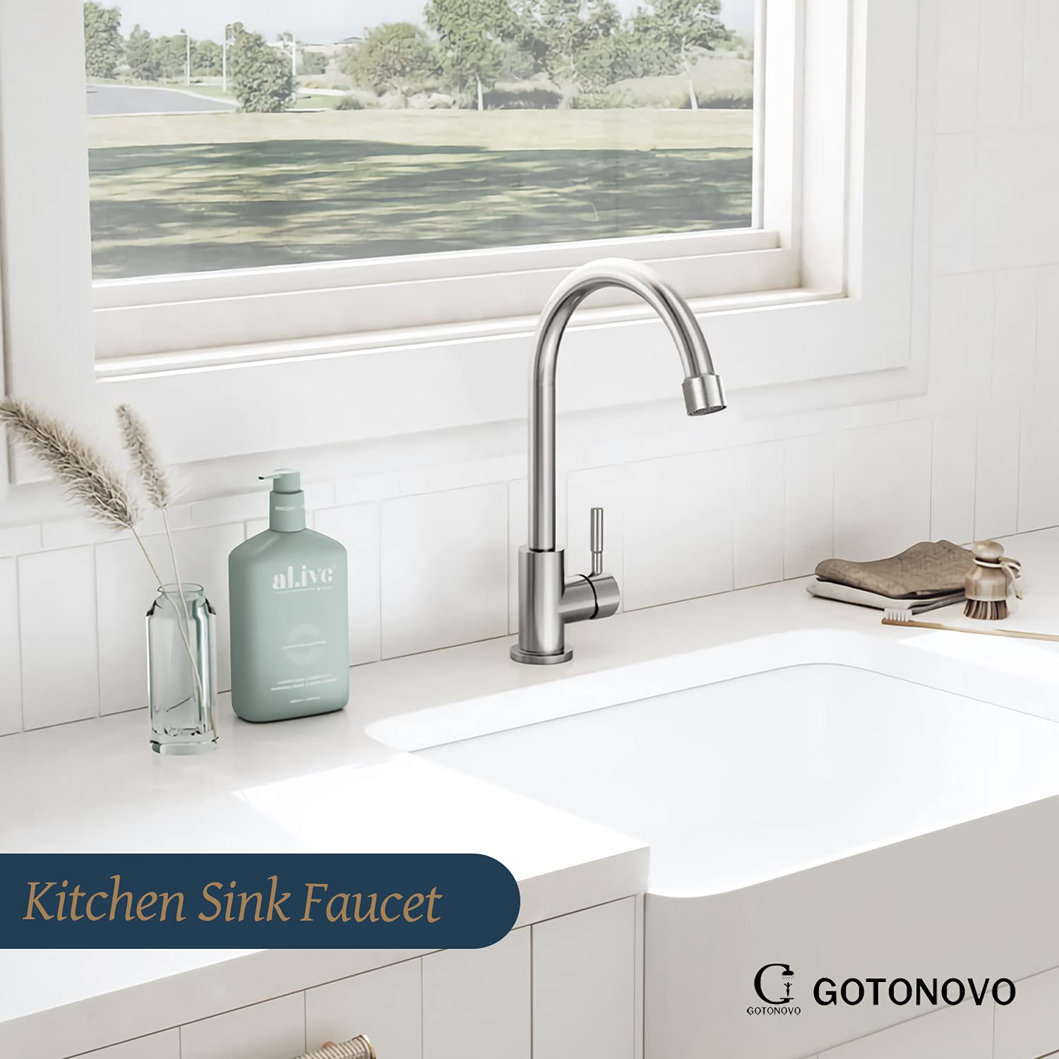 Gotonovo Brushed Nickel Stainless Steel Single Handle Cold Water Kitchen Sink Faucet - Rotatable Bar Faucet for Bathroom & Kitchen, Silver Finish - Perfect for Modern Homes & Commercial Spaces
