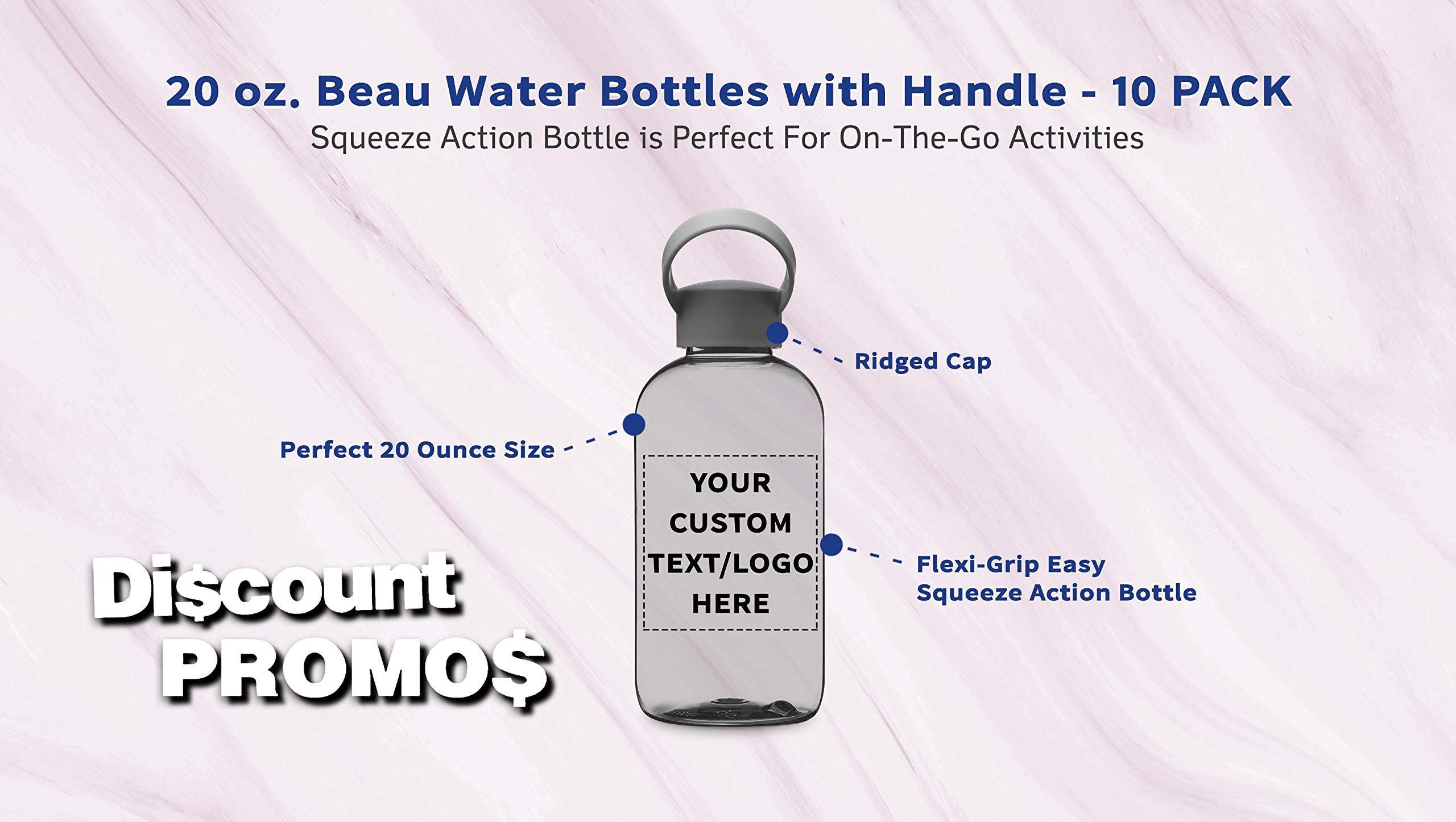 10 Pack 20oz Customizable Water Bottles with Handle - Personalized Text & Logo - Flexi-Grip Plastic Drinkware - Ideal for Sports, Gym, Outdoor Activities & Corporate Gifts