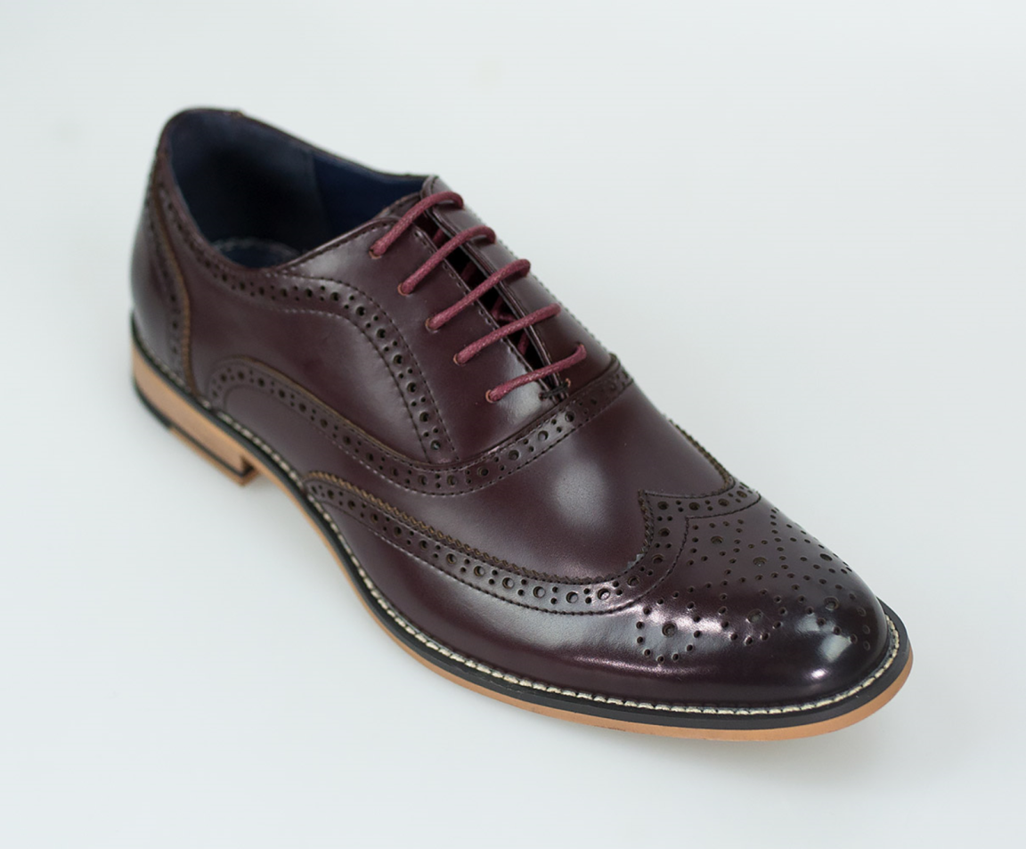 Cavani Men's Oxford Wine Brogue Shoes | Classic Wingtip Dress Shoes for Formal & Business Occasions | Comfortable Leather Dress Shoes for Weddings, Office & Special Events