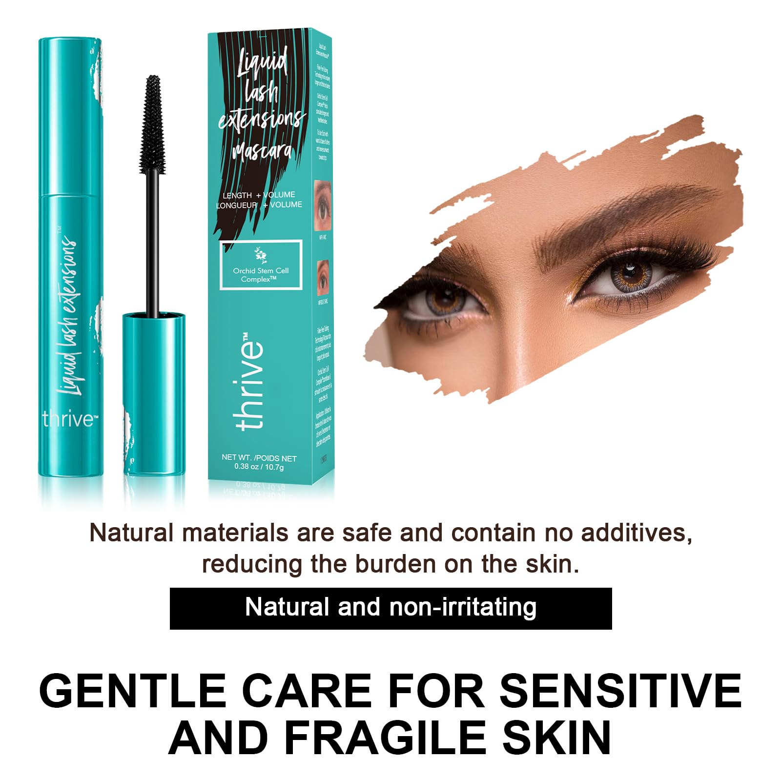 Black-Thrive Mascara Liquid Lash Extensions - Volumizing & Lengthening Mascara for Thicker Lashes (Rich Black, 10.7g/0.38oz) | Perfect for Daily Wear, Special Occasions & Lash Enhancement