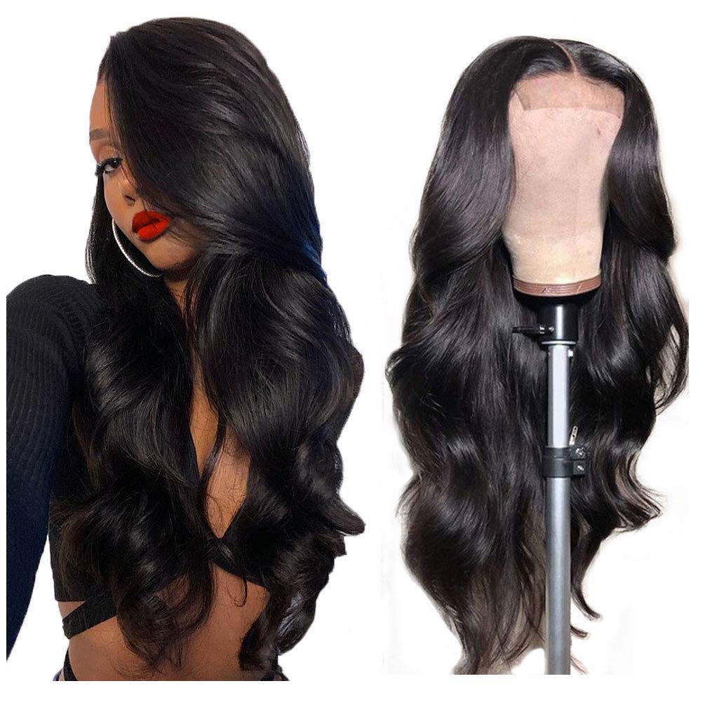 Jet Black 360 Lace Front Wig Human Hair 10A Brazilian Human Hair Wigs for Black Women with Baby Hair Body Wave #1 Color Small Cap 12