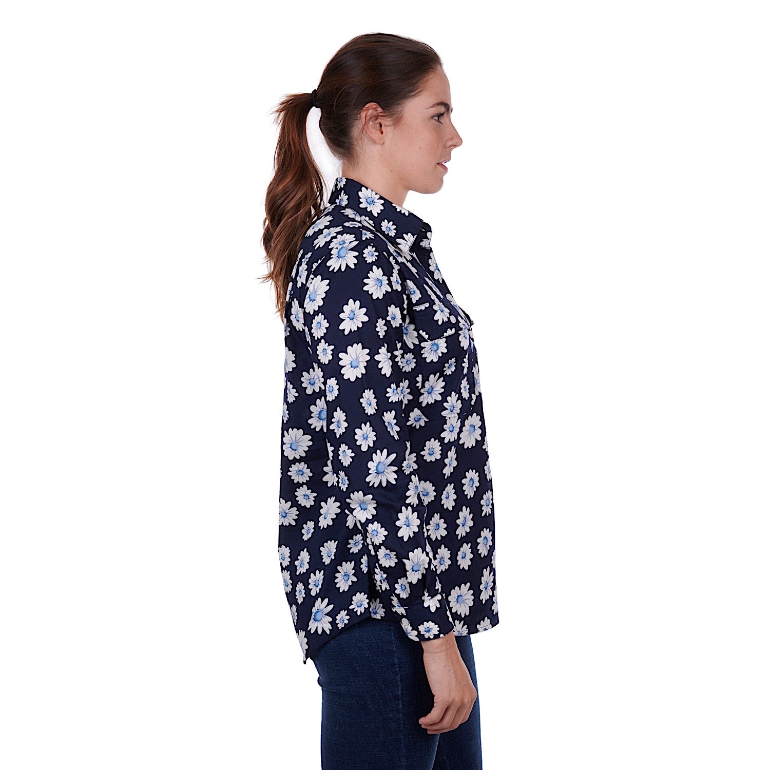 Hard Slog Women's Half Placket Shirt - Navy Blue Casual Button Down Top for Office, Travel & Everyday Wear