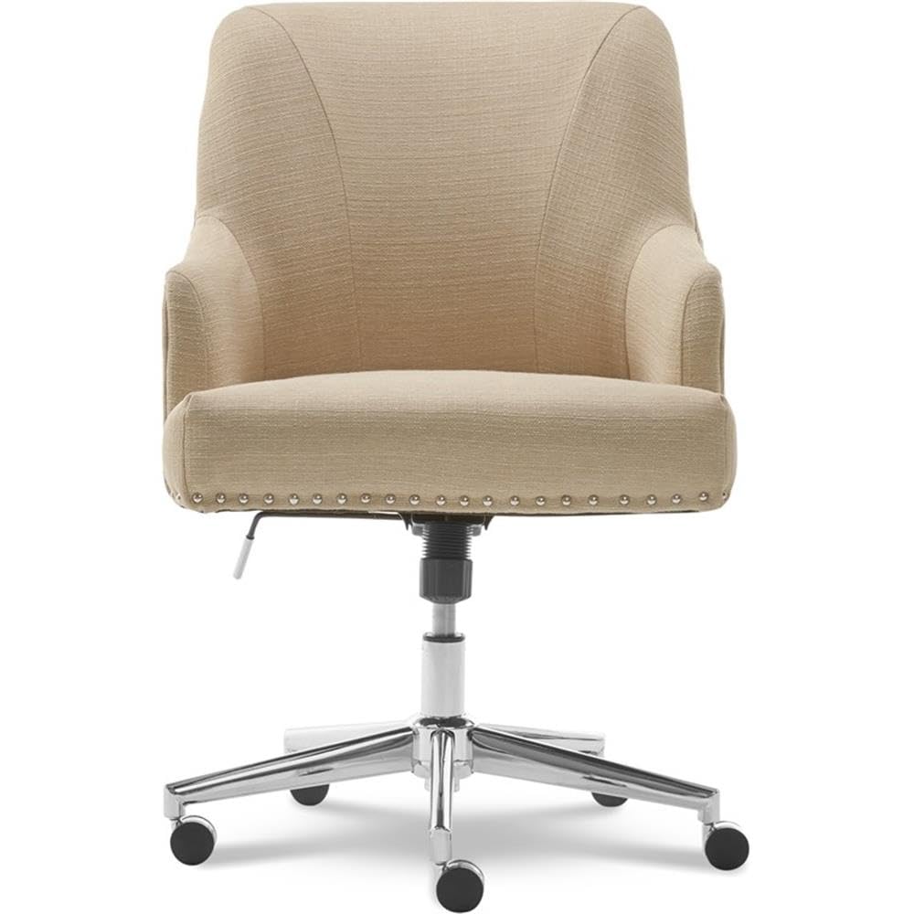 2-Piece Upholstered Linen Office Chair Set in Stoneware Beige - Ergonomic Home Office Chairs with Comfortable Cushioning for Workspace & Study Room