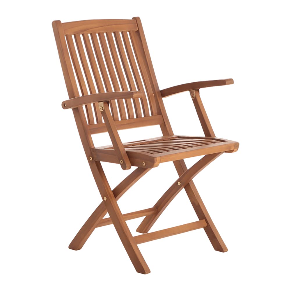 Nordic Style Folding Chair with Armrests - Lightweight Portable Indoor Outdoor Patio Furniture for Dining, Balcony, Camping & Picnic - Comfortable Brown Wooden Chair for Home, Garden & Travel Use