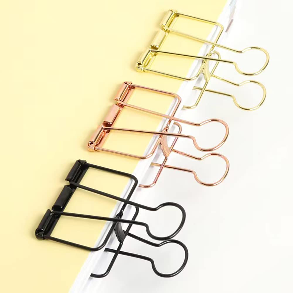 12 Pack Black Hollow Metal Wire Binder Clips - Large Size Office Supplies for Paper, Documents, Files - Perfect for Organizing, School, Office & Home Use