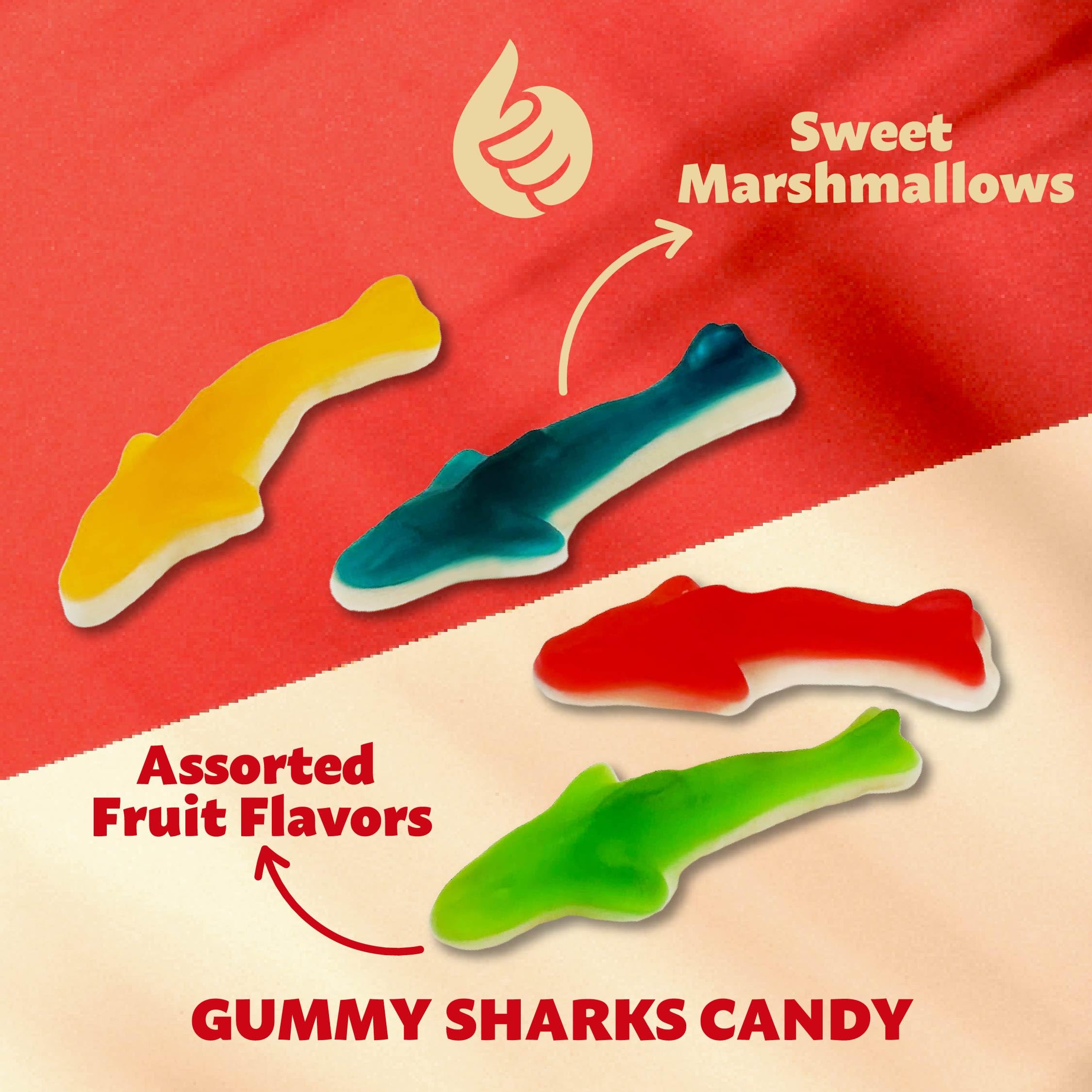Gummy Sharks Candy - Assorted Fruit Flavors, 2-Pound Bulk Bag - Perfect for Parties, Snacks & Gift Baskets