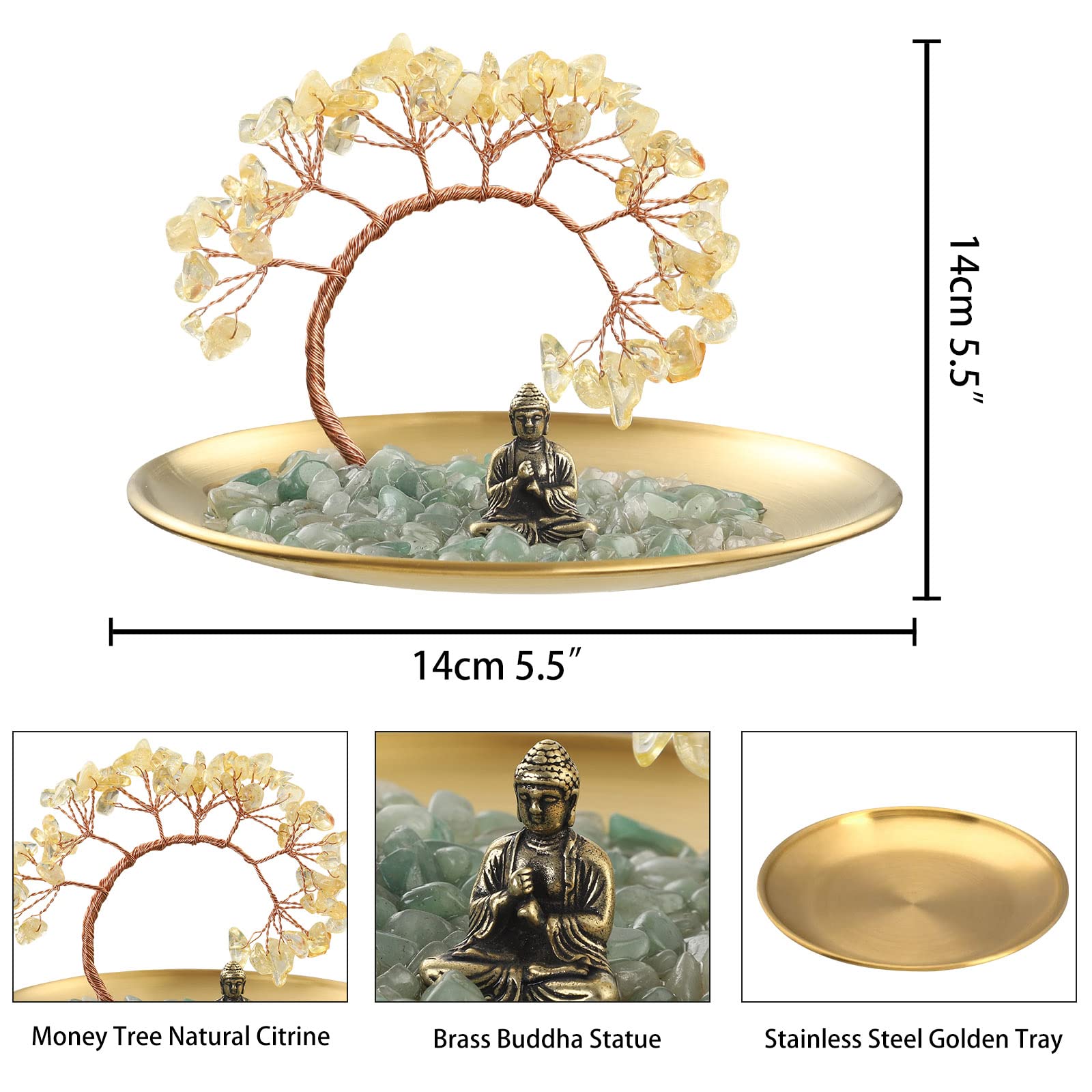 Citrine Crystal Money Tree with Buddha Statue for Wealth & Luck | Feng Shui Home Decor for Living Room, Bedroom, Office | Meditation & Yoga Accessory | Shelf, Bookshelf & TV Stand Decoration