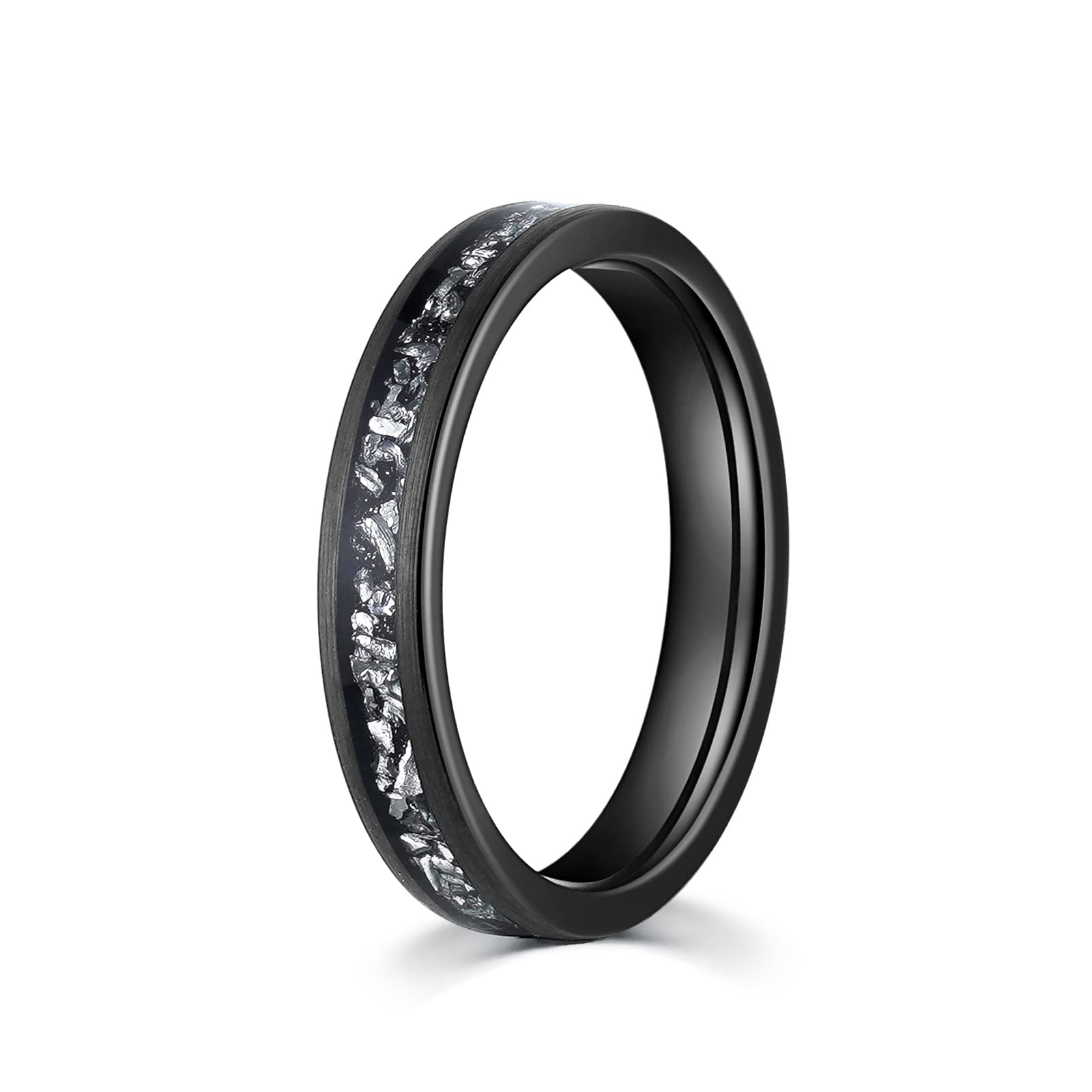 Black Tungsten Meteorite Women's Wedding Ring - 4mm Comfort Fit Band for Her - Perfect for Engagement, Anniversary & Everyday Wear