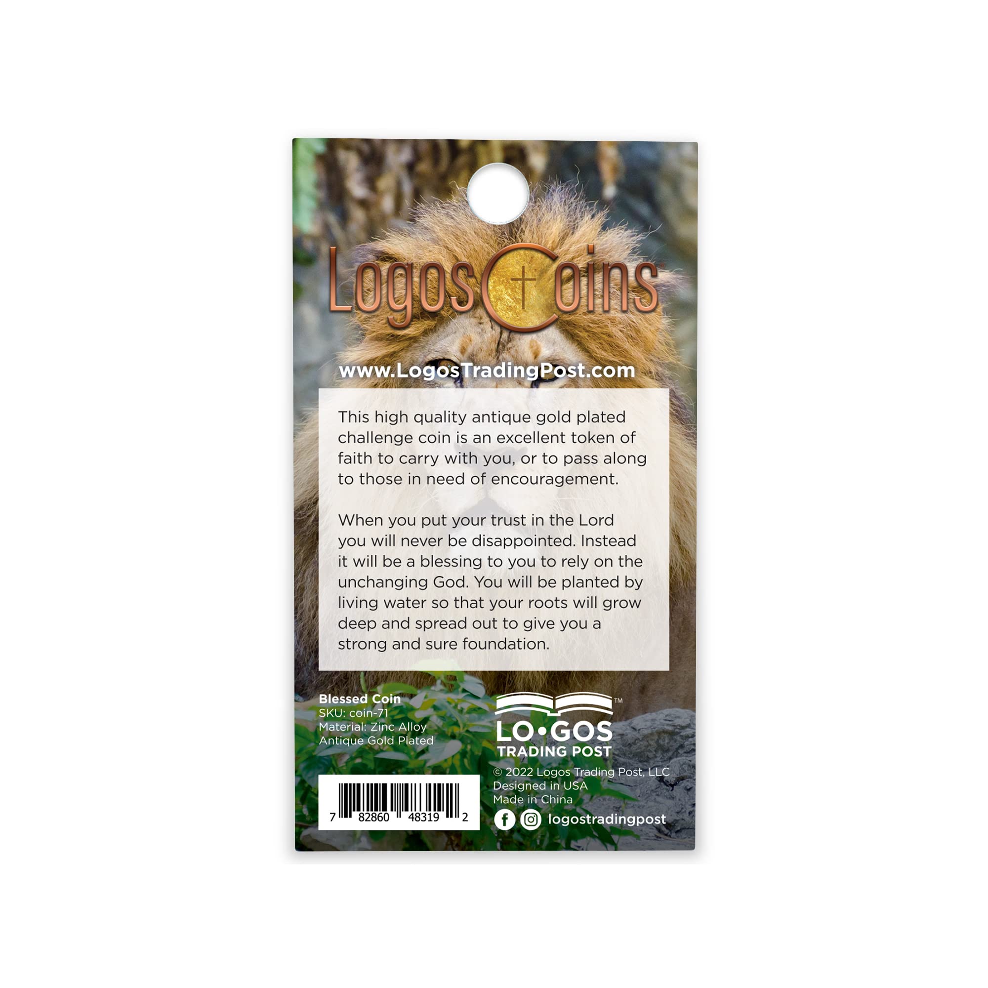 Christian Lion Challenge Coin - Bible Verse Prayer Token for Men, Police & Military - EDC Religious Gift