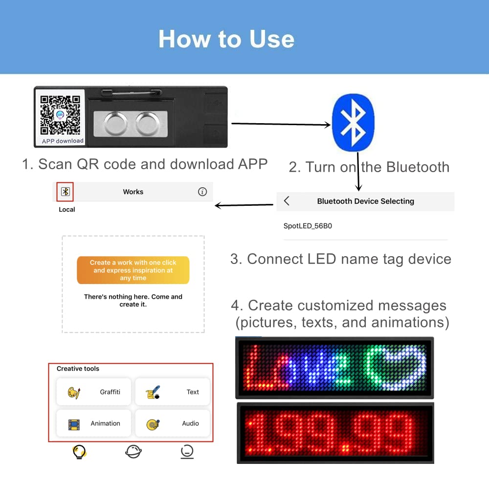 Programmable LED Name Badge - OUHL Upgraded Rechargeable Business Badge with Mini LED Display for Nightclubs, Parties, Retail & Corporate Events (Blue) | Perfect for Waiters, Hosts, Promoters & Customer Service Staff