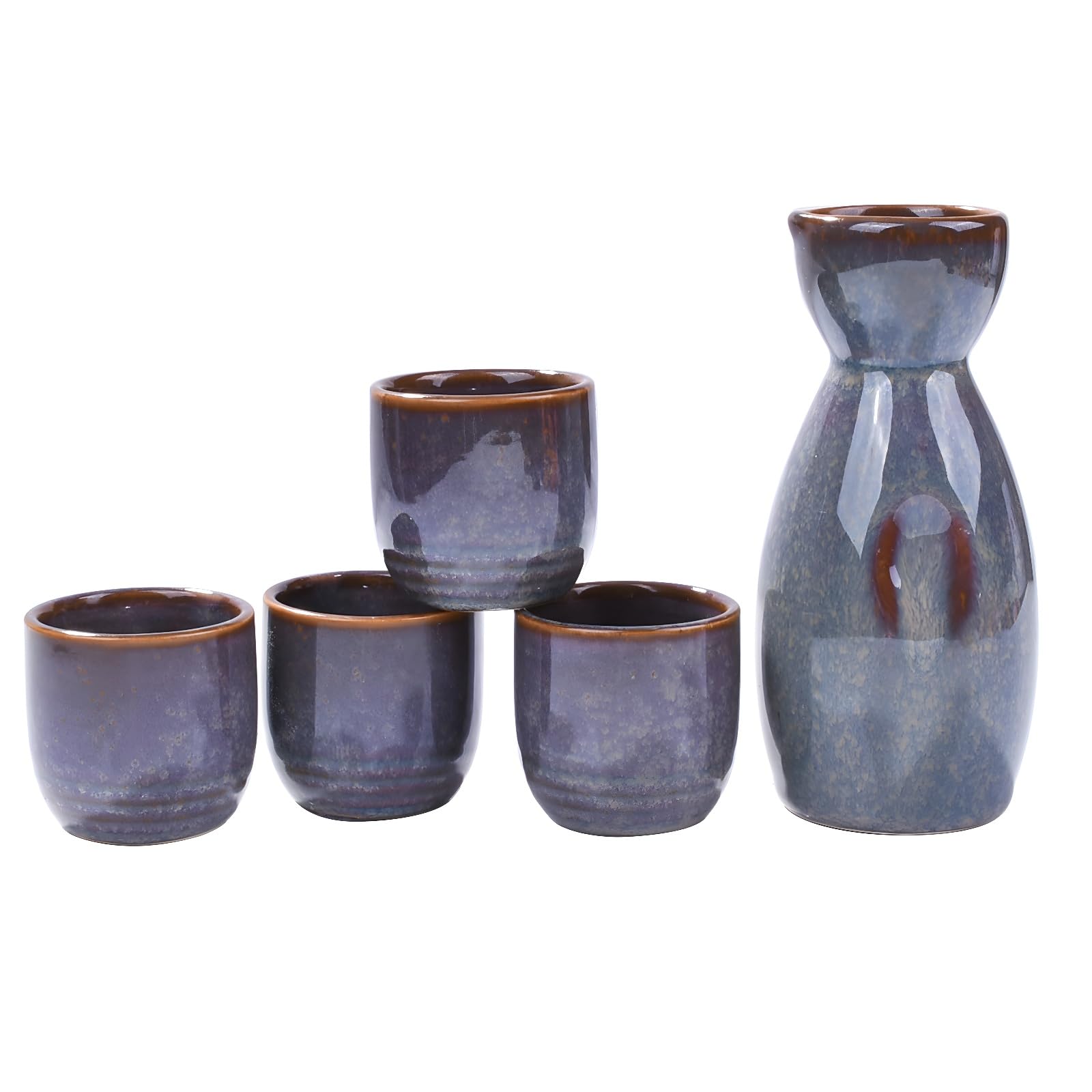 Premium Japanese Sake Set - Traditional Ceramic Sake Pot & 4 Matching Cups - Authentic Sake Drinking Experience for Home, Restaurant & Gift Giving