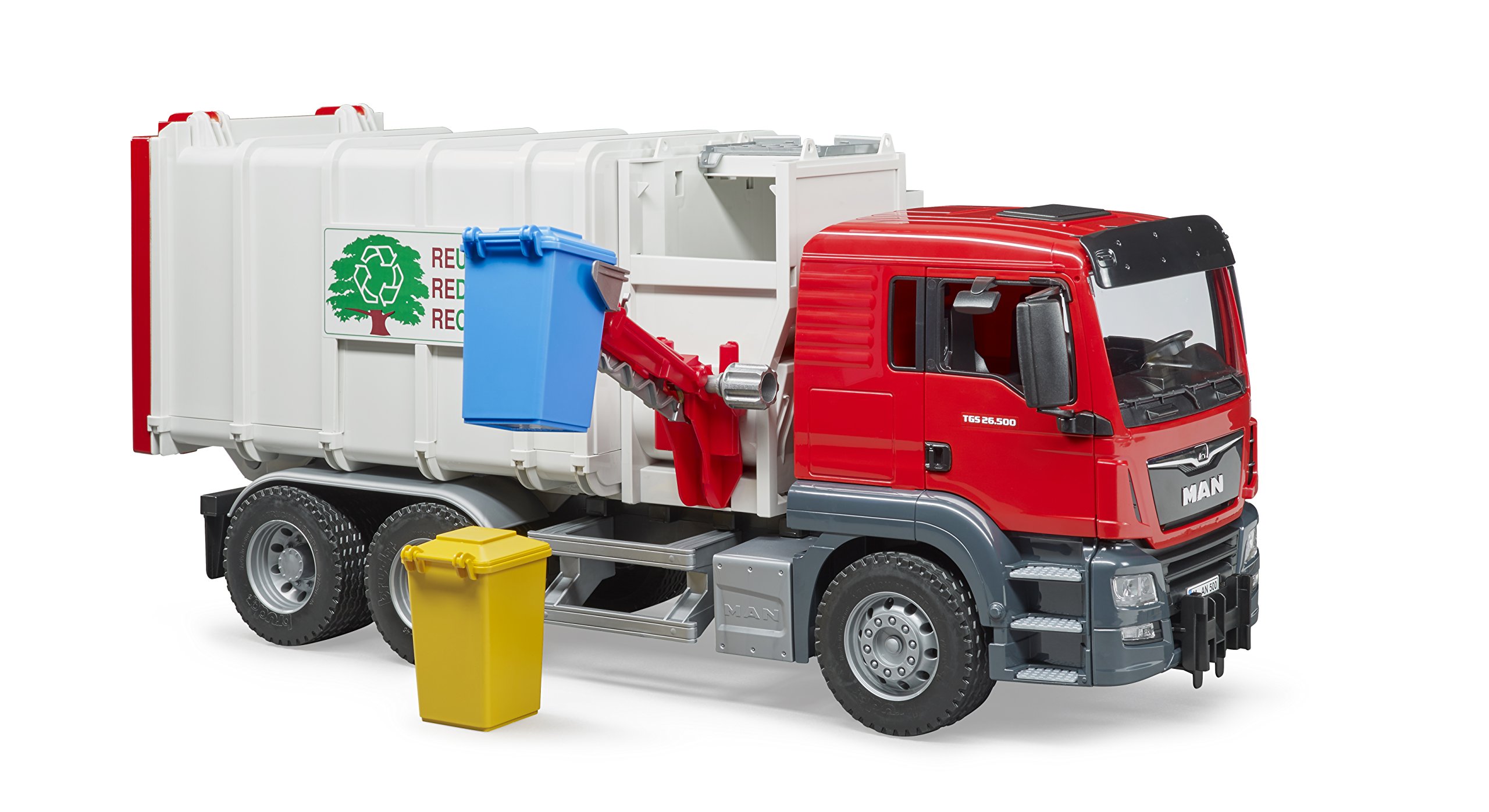 Bruder MAN TGS Side Loading Garbage Truck Toy - 1:16 Scale Realistic Construction Vehicle for Kids - Perfect for Pretend Play, Collectors & Construction Themed Birthday Gifts