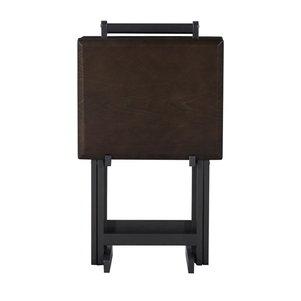 5-Piece Wood Folding Tray Table Set with Stand - Gray/Brown - Perfect for Living Room, Bedroom, Patio & Outdoor Use