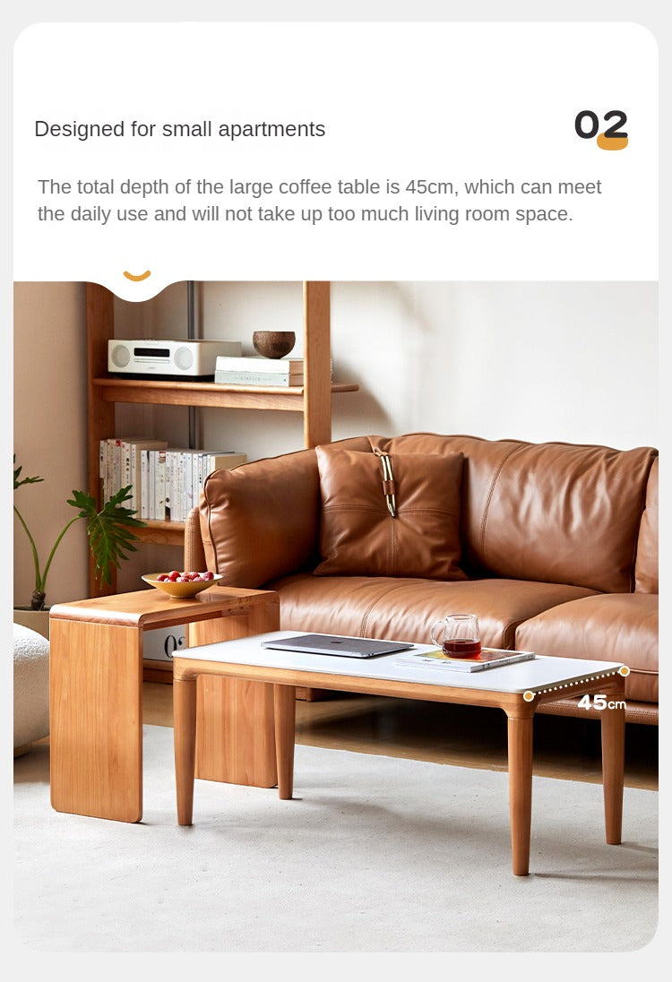 Modern Pine Solid Wood Coffee Table with Rock Plate Design - Stylish and Durable Living Room Furniture for Home Decor