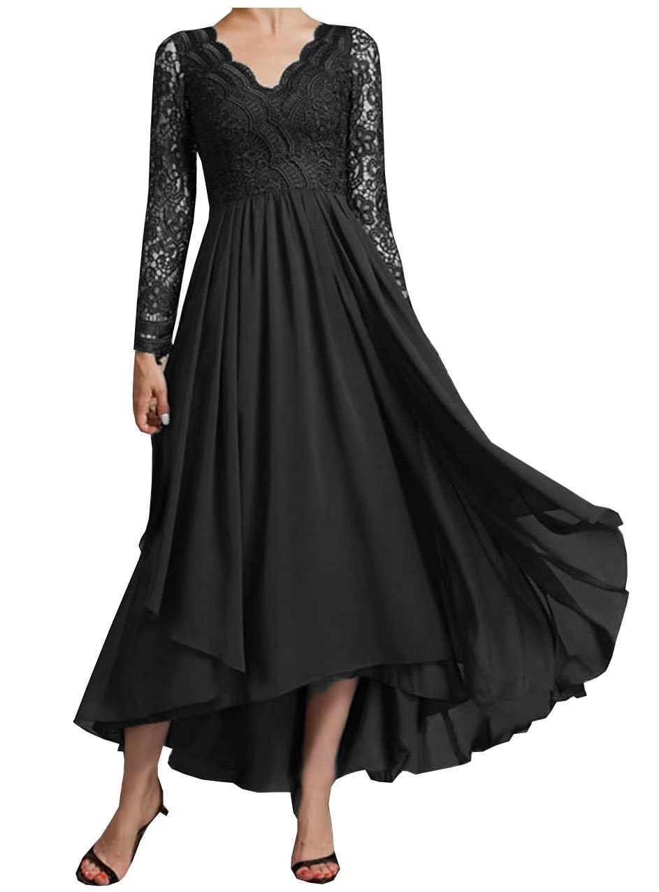 Elegant Tea Length Mother of the Bride Dresses for Wedding - Long Sleeve Lace High-Low Gowns for Plus Size Mothers of the Groom | Perfect for Formal Weddings, Receptions & Special Occasions