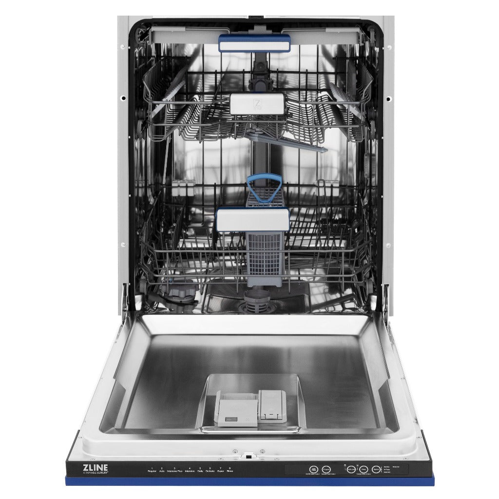 ZLINE 24 Inch Tallac Series 3rd Rack Tall Tub Dishwasher - Blue Matte Finish with Stainless Steel Tub, 51dBa Ultra Quiet (DWV BM 24) | Perfect for Modern Kitchens, Small Spaces & Energy-Efficient Homes