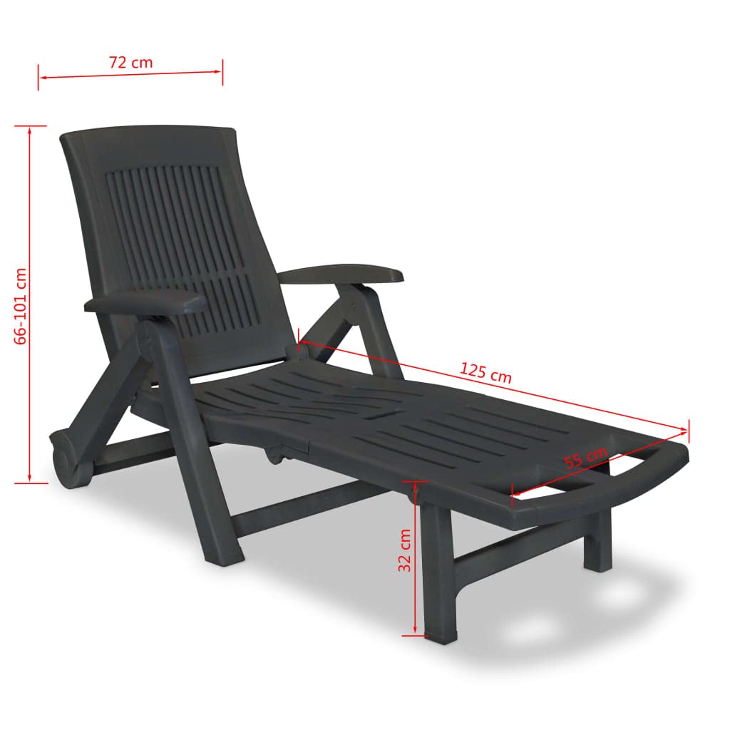 CHARMMA Sun Lounger with Adjustable Footrest - Durable Plastic Chaise Lounge in Anthracite (32.2 lbs) - Perfect for Poolside, Beach, Patio & Backyard Relaxation