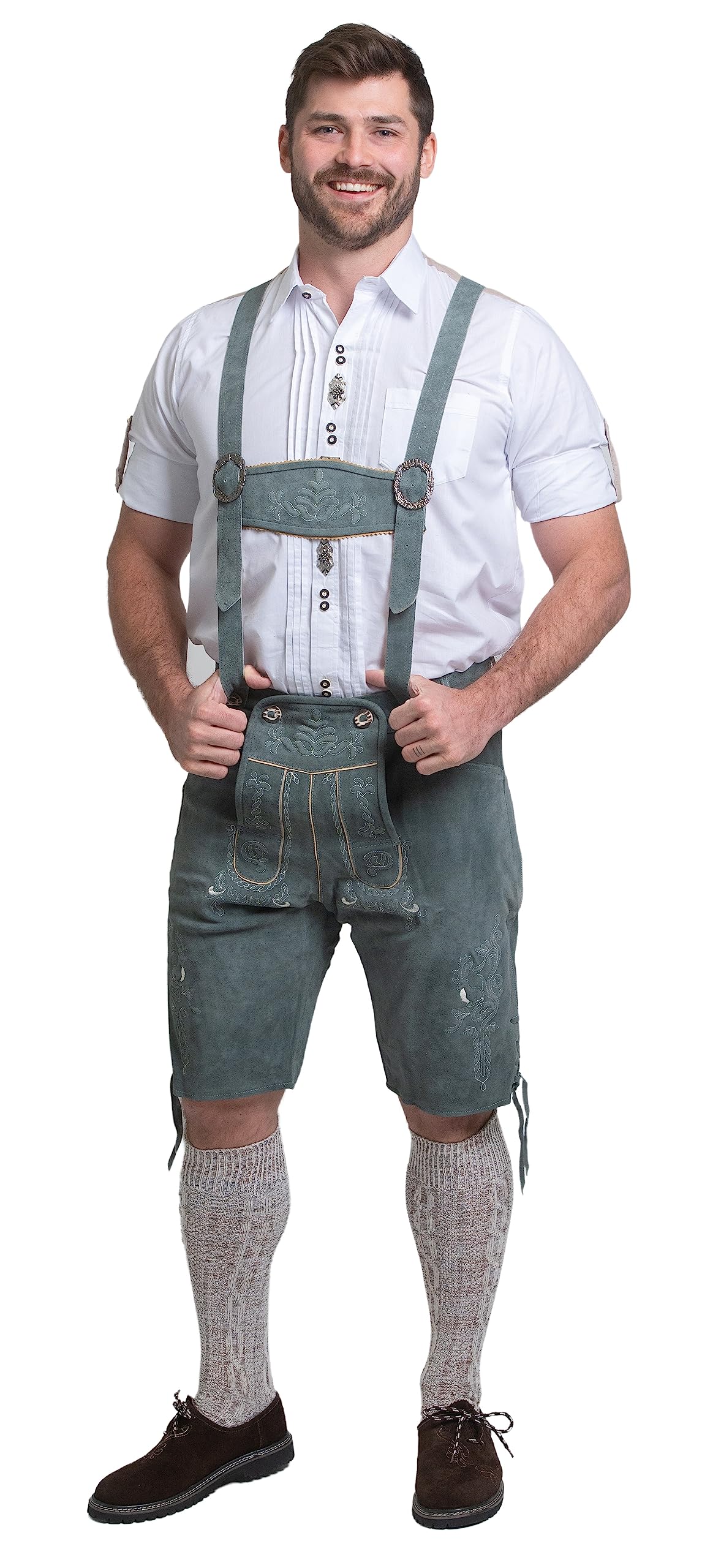 Authentic German Dirndl Trachten Haus 2-Piece Leather Lederhosen Shorts for Oktoberfest & Bavarian Festivals - Perfect for Beer Festivals, Cultural Events & Costume Parties