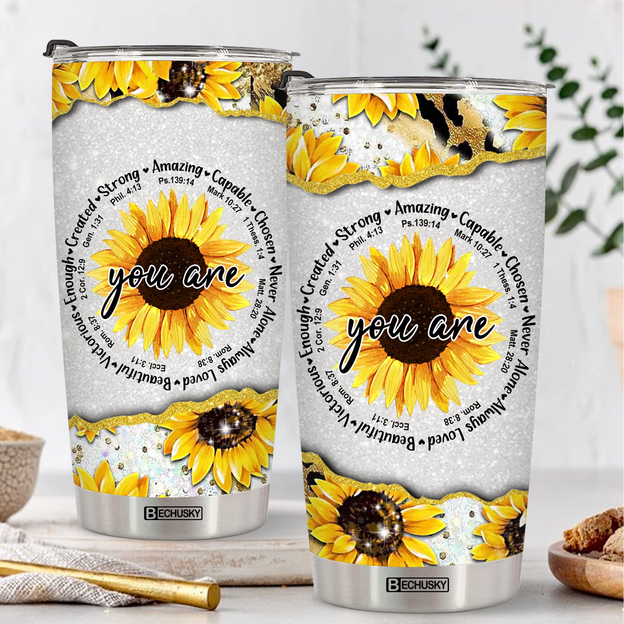 BECHUSKY Christian Tumbler with Bible Verse - Inspirational Religious Gift for Women, Mom, Girl - Perfect for Birthday, Easter, Christmas - Great for Church, Bible Study & Daily Devotion