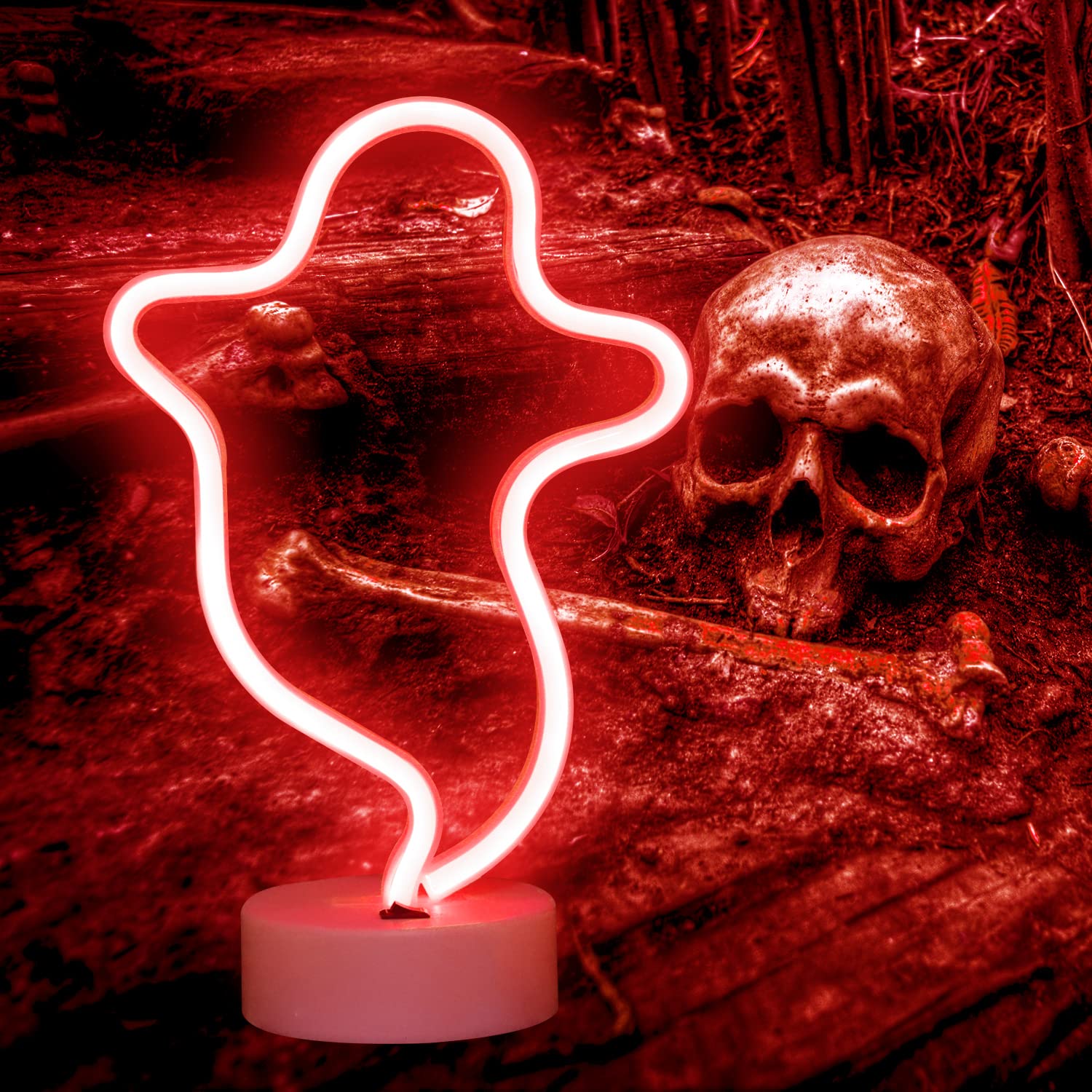 LED Neon Ghost Shape Wall Lamp - Halloween Decor for Bedroom, Party & Festival - Cool Glow Light for Teen Girls & Boys - Perfect for Spooky Nights & Themed Events