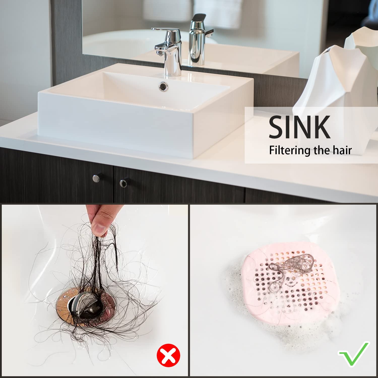2 Pack Shower Drain Cover Hair Catcher - Deep Grey Bathtub Drain Protector with Fine Mesh for Bathroom, Sink & Tub - Prevents Clogs & Easy Cleaning (Home, RV, Gym Use)